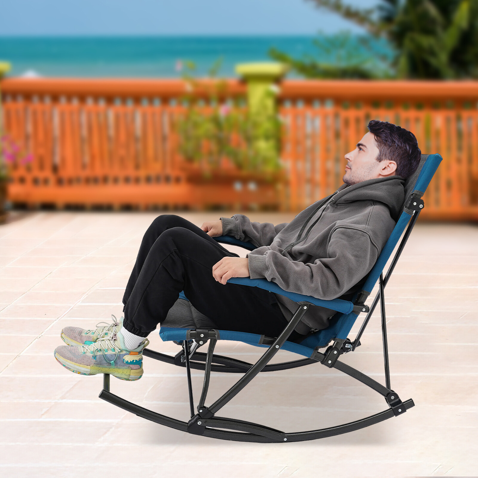 Portable Folding Rocking Camping Chair Foldable Rocking Chair for Camping 330lbs