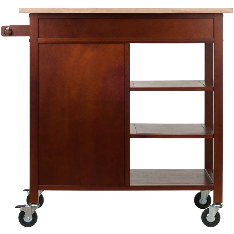 Pemberly Row 34.61"H Transitional Solid Wood Kitchen Cart in Walnut/Natural