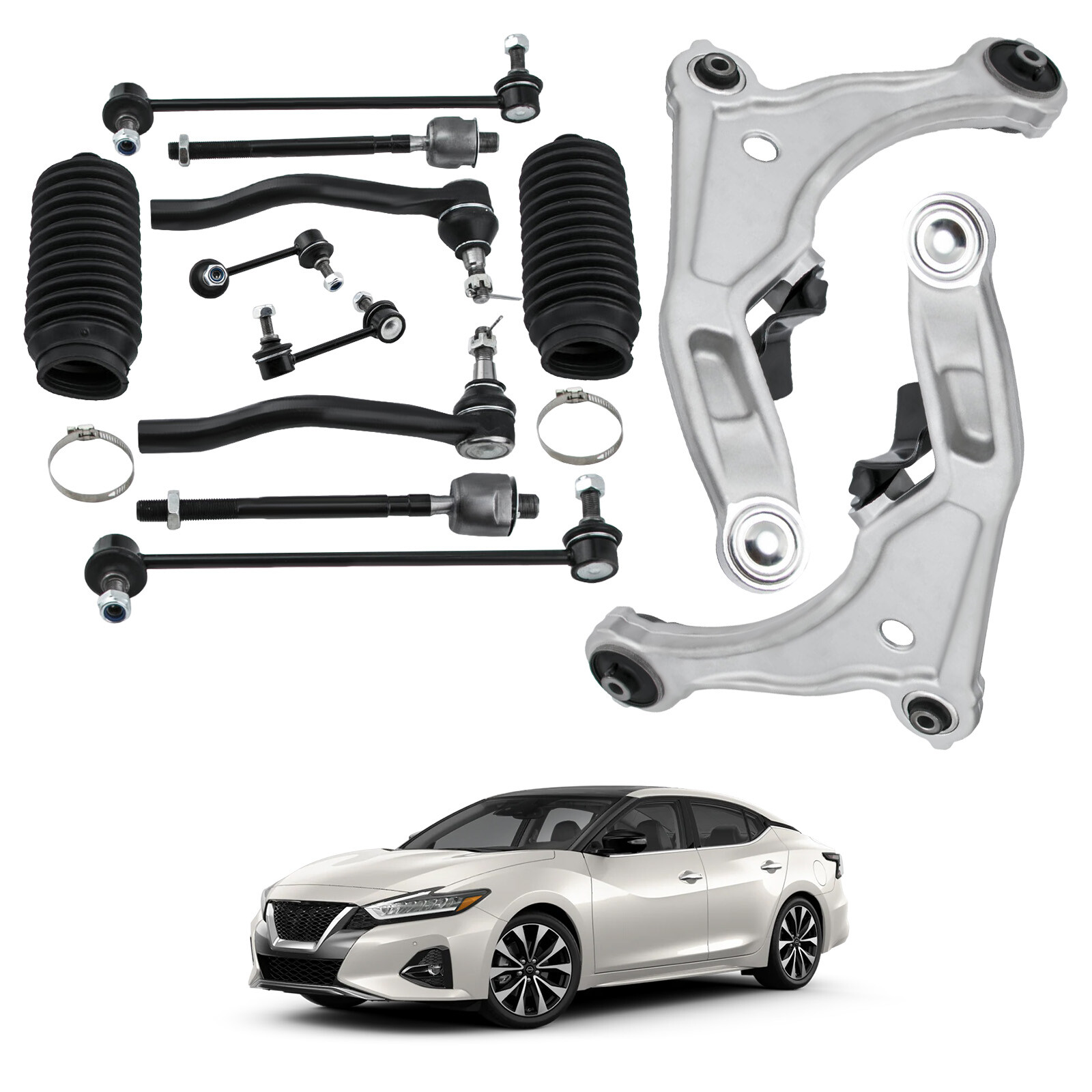 12pcs Front Lower Control Arm w/Ball Joints Tie Rod for Nissan Maxima 2009-2014