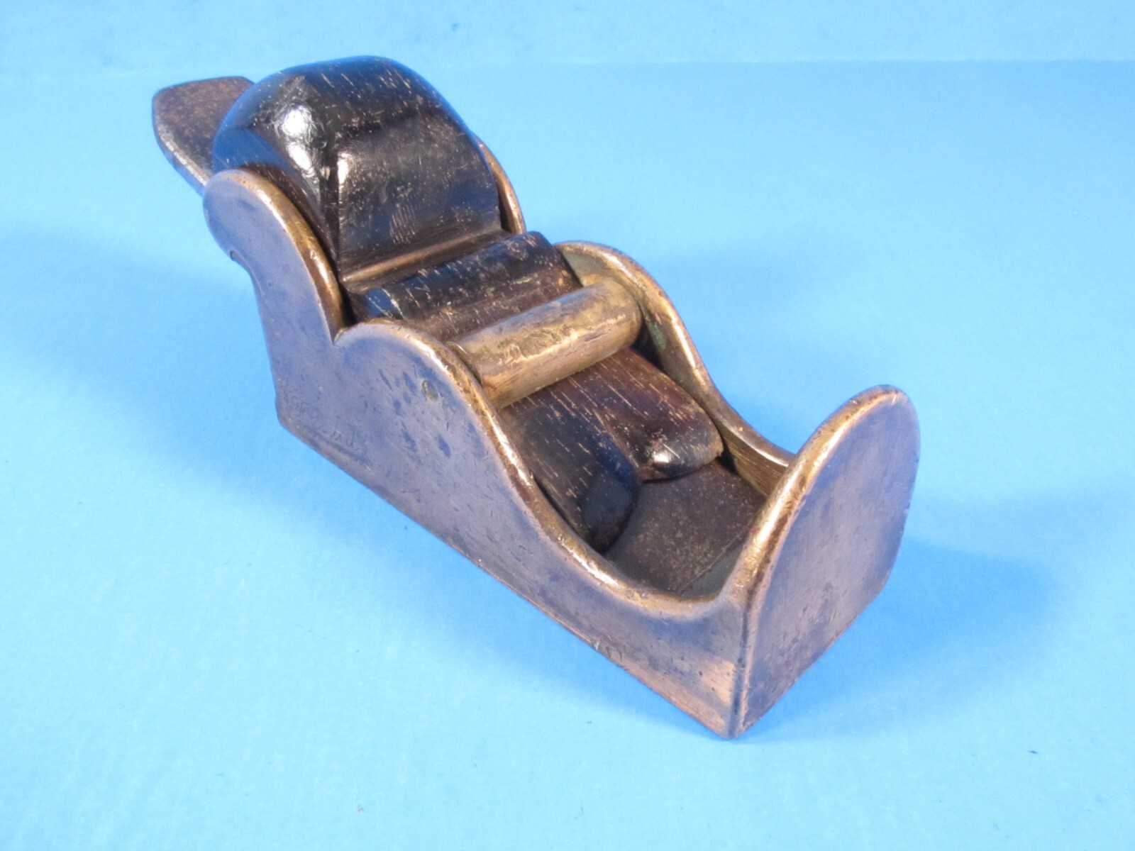 showy small chariot wood plane w/ gunmetal body rosewood wedge marked Colett