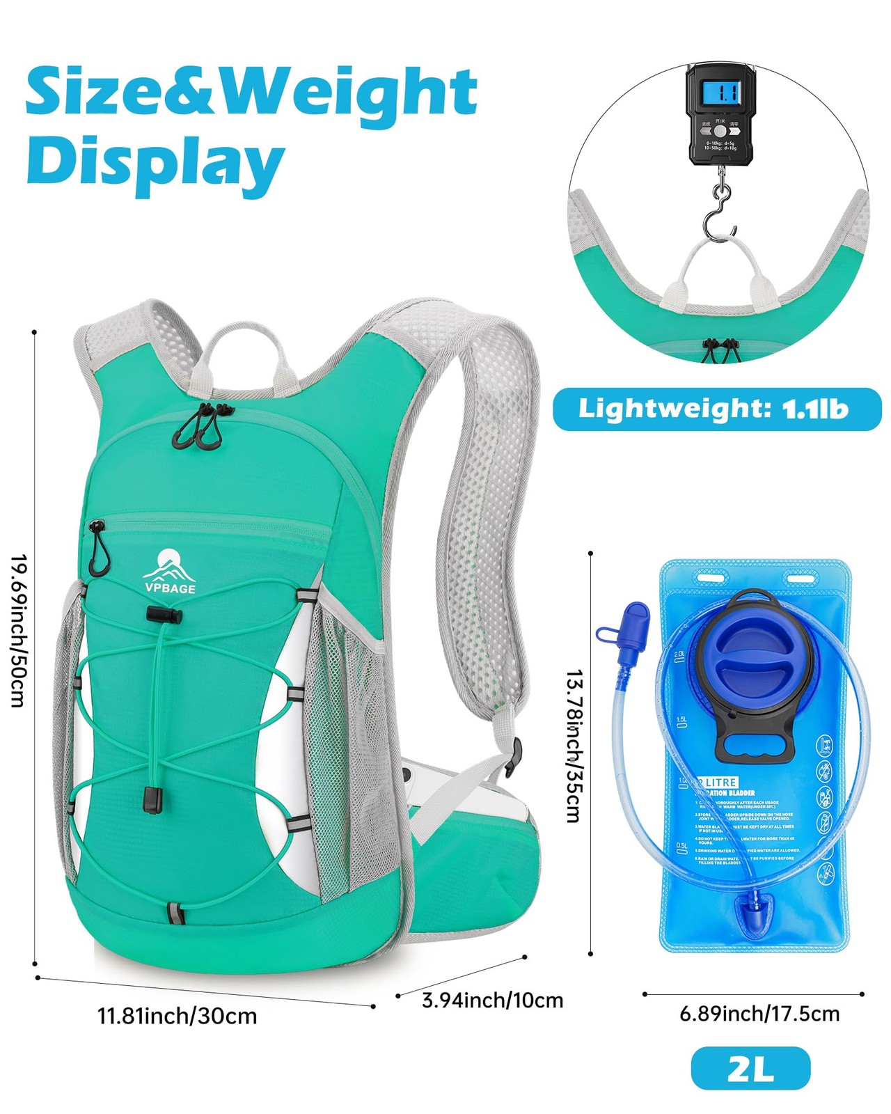 VPBAGE Hydration Backpack 2L Bladder 15L Daypack Small for Hiking Running Skiing