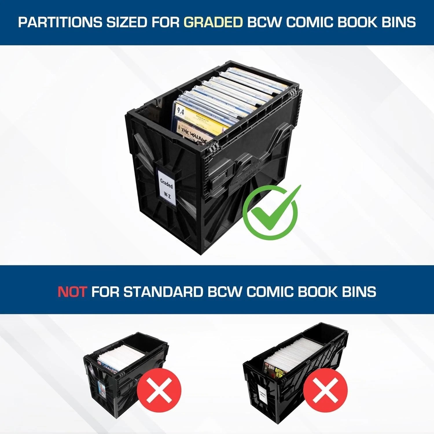 Exclusive Black Comic Book Bin Partitions - 3 Pack for Graded Collections