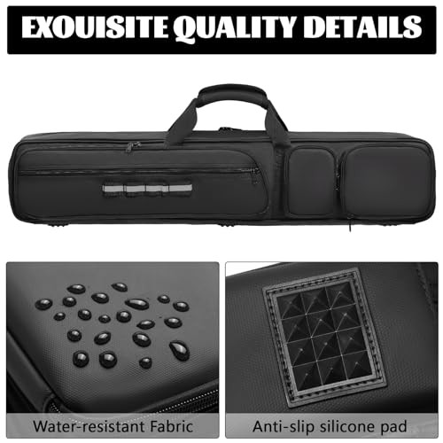 Pool Cue Case - 4x4 Padded Pool Cue Bag - Holds 4 Butts and 4 Shafts, black-1