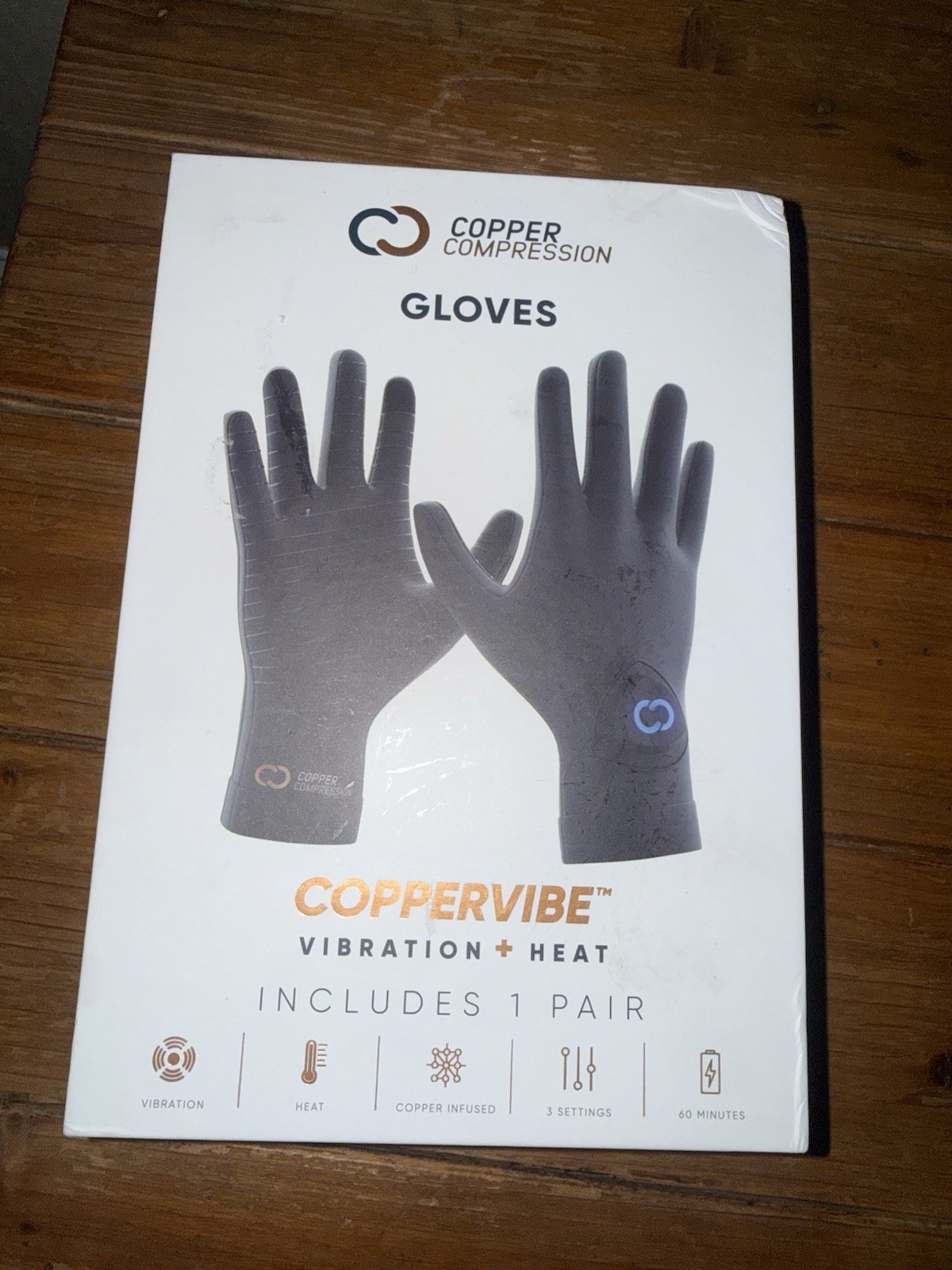 CopperVibe Copper Compression Heated Vibrating Gloves Rechargeable One Size