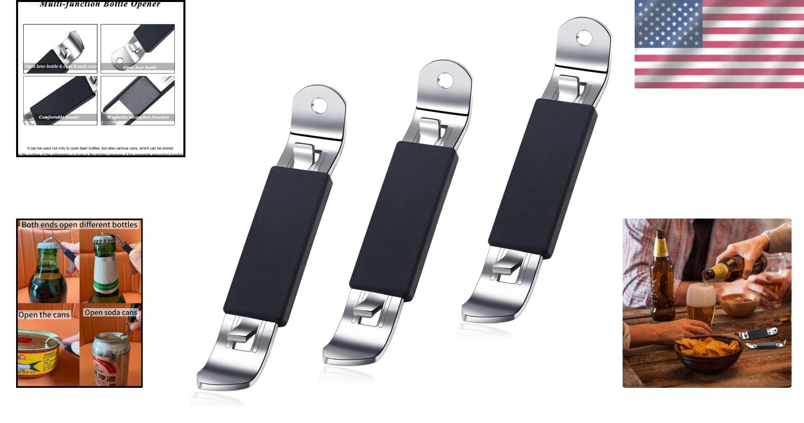 Elegant Magnetic Can Openers - 3-Piece Stainless Steel Tool Set for Entertaining