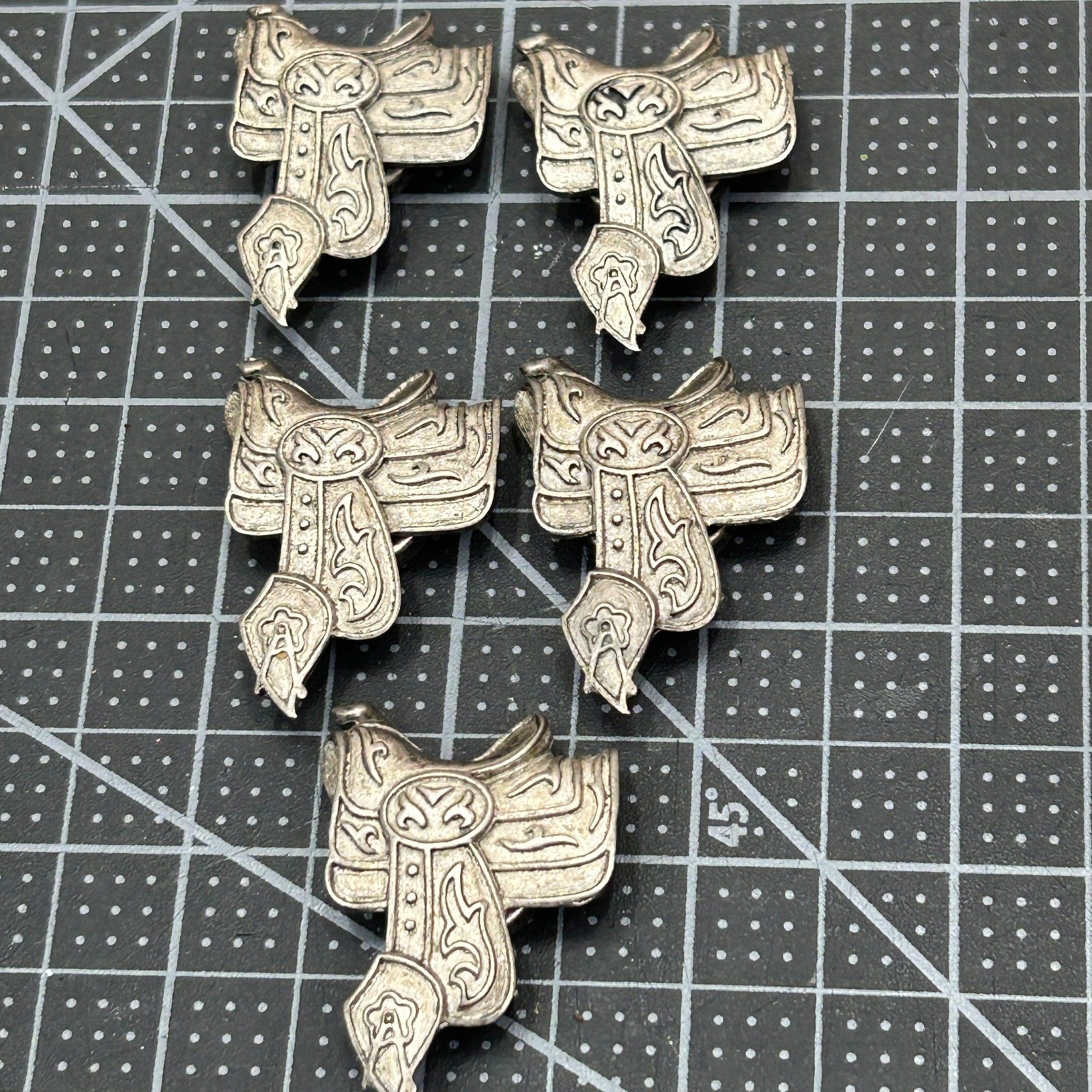 Set of 5 Vintage Silver-Tone Western Horse Saddle Conchos Button Covers