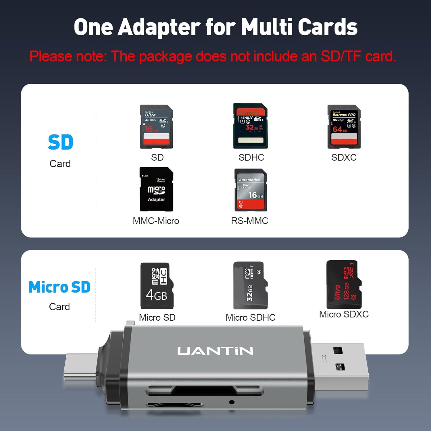 SD Card Reader USB C, High-Speed Dual Slot Memory Card Reader, USB 3.0 to Micro