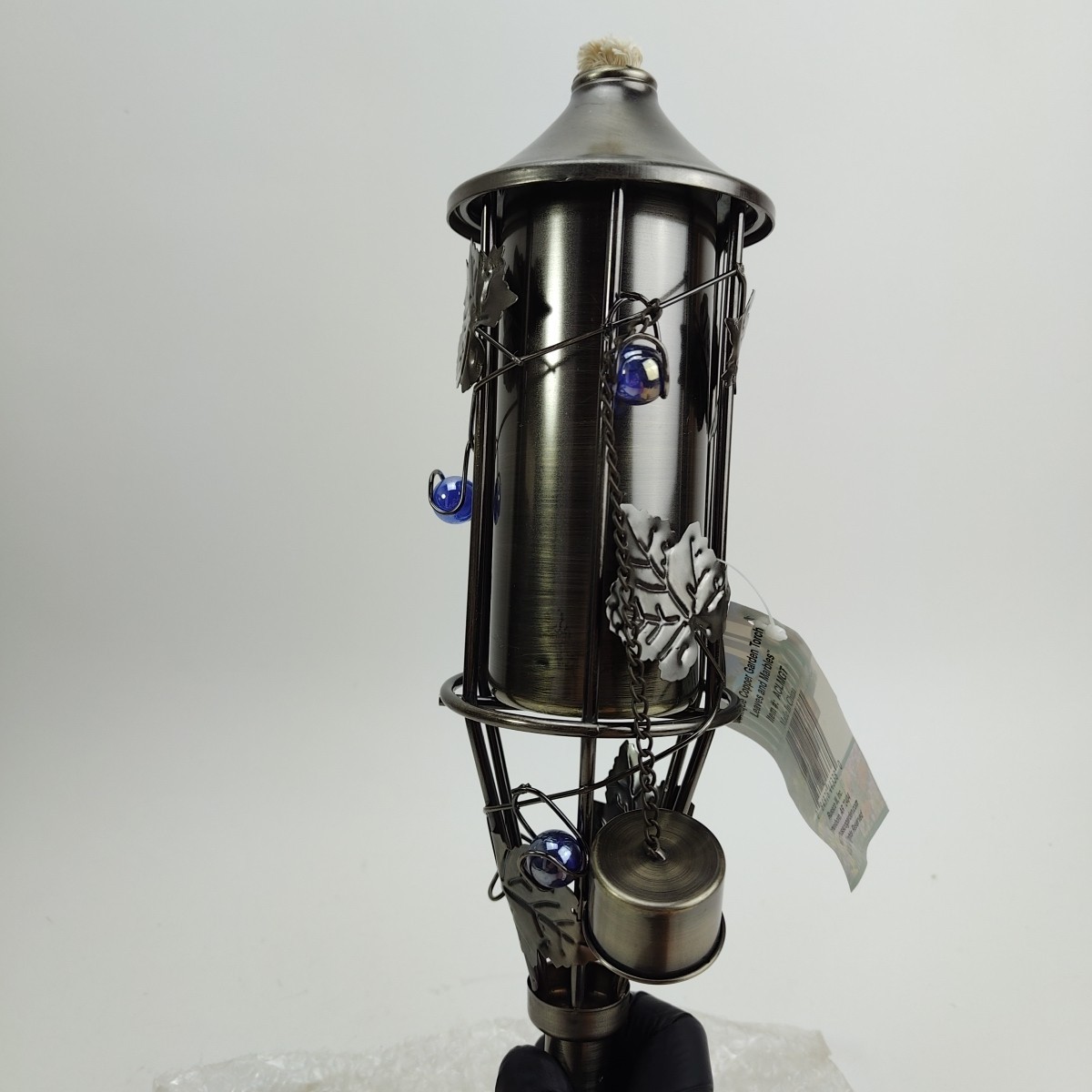 Vintage Russco III Garden Torch with Antique Copper Finish with Leaves & Marbles
