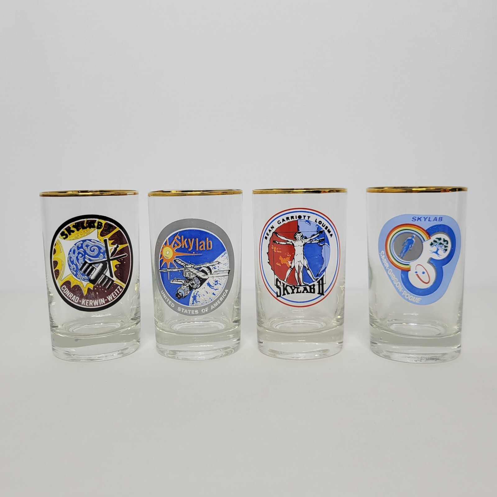 Set of 4 Vintage NASA Apollo Skylab Mission Gold Rimmed  4" Juice Glasses