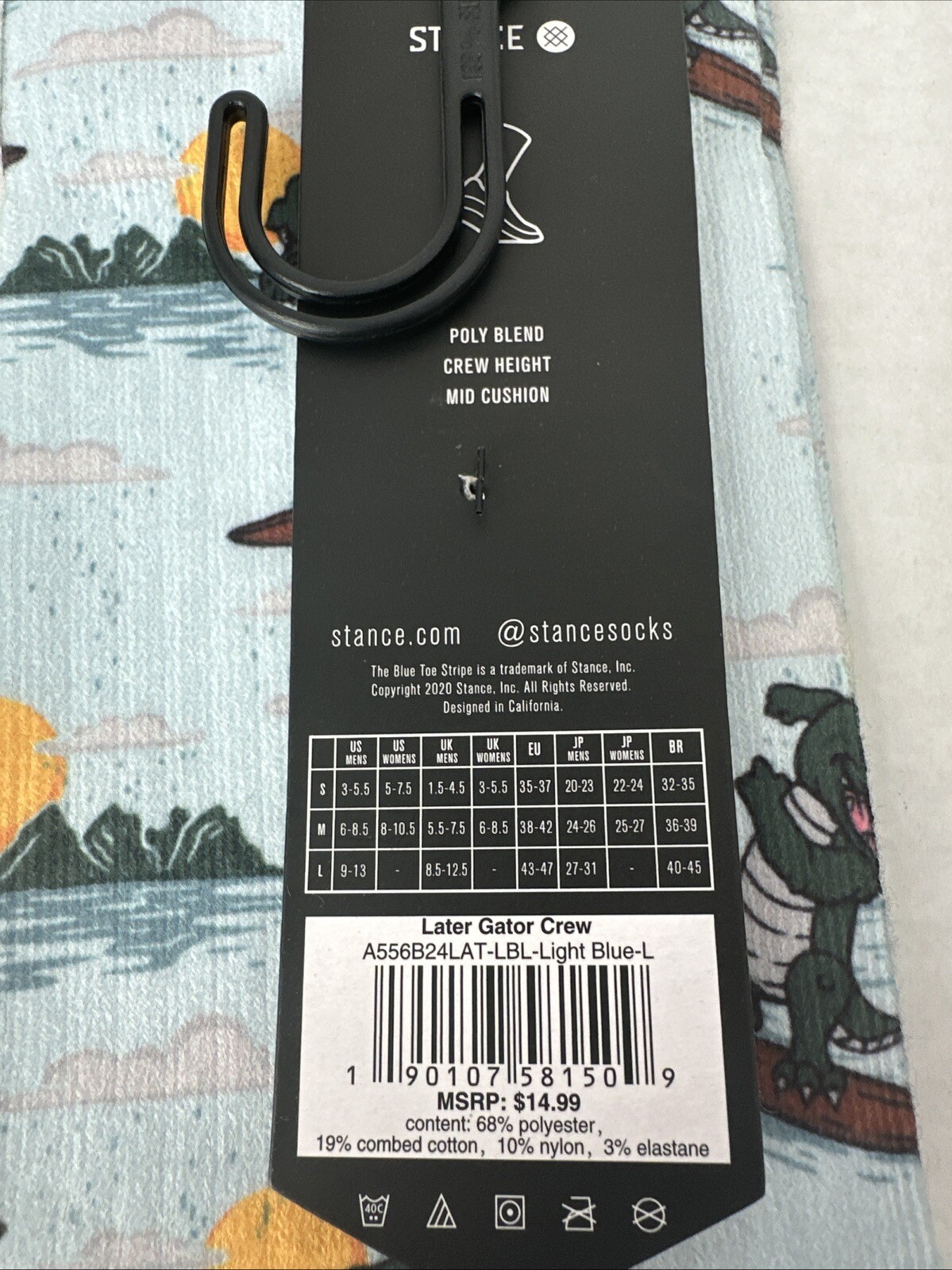 STANCE LATOR GATOR LIGHTBLUE POLY BLEND CREW Surfing Gator Sz L (9-13 M)