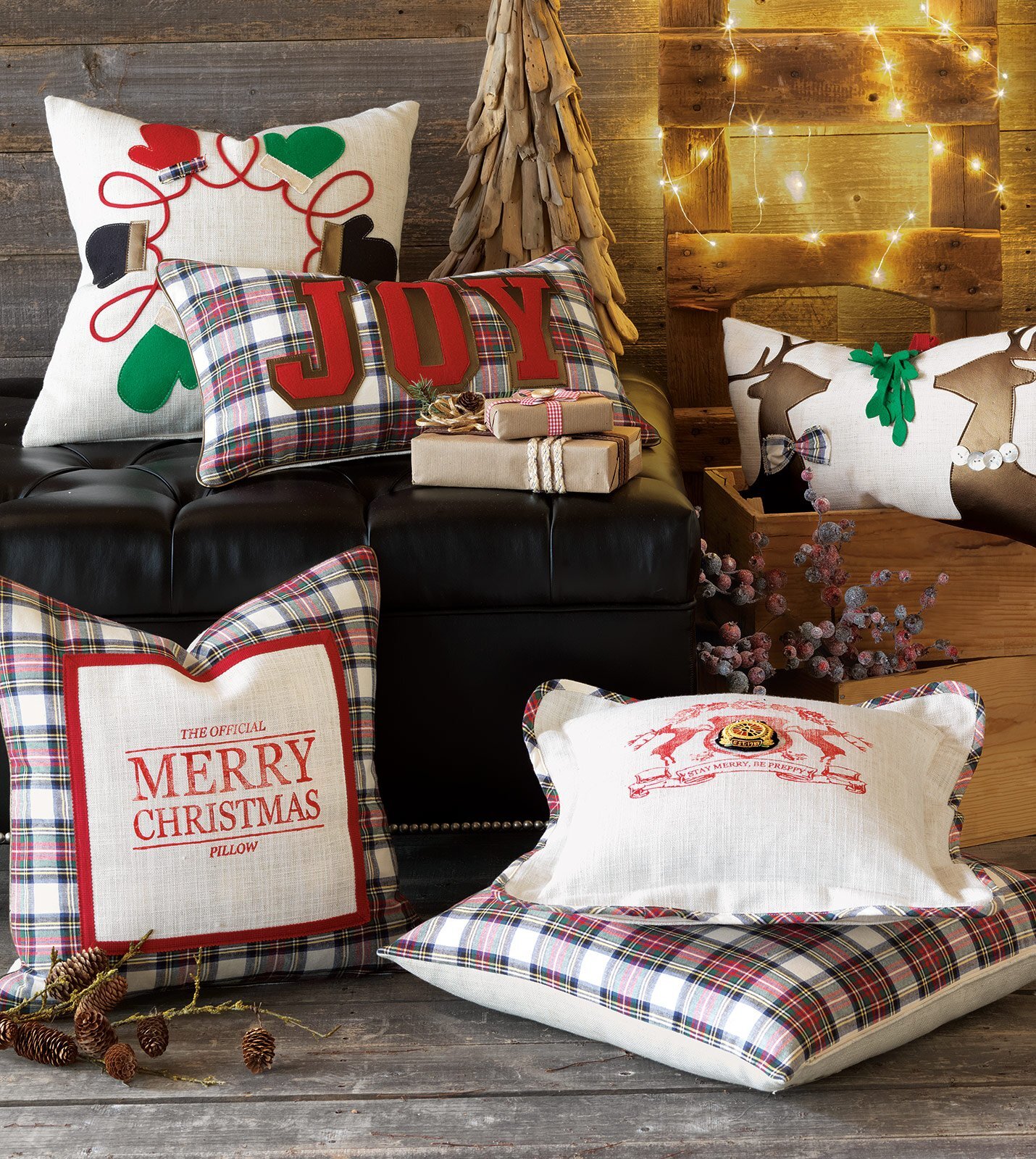 Christmas Joy Plaid Pillow Cover 13"x22"
