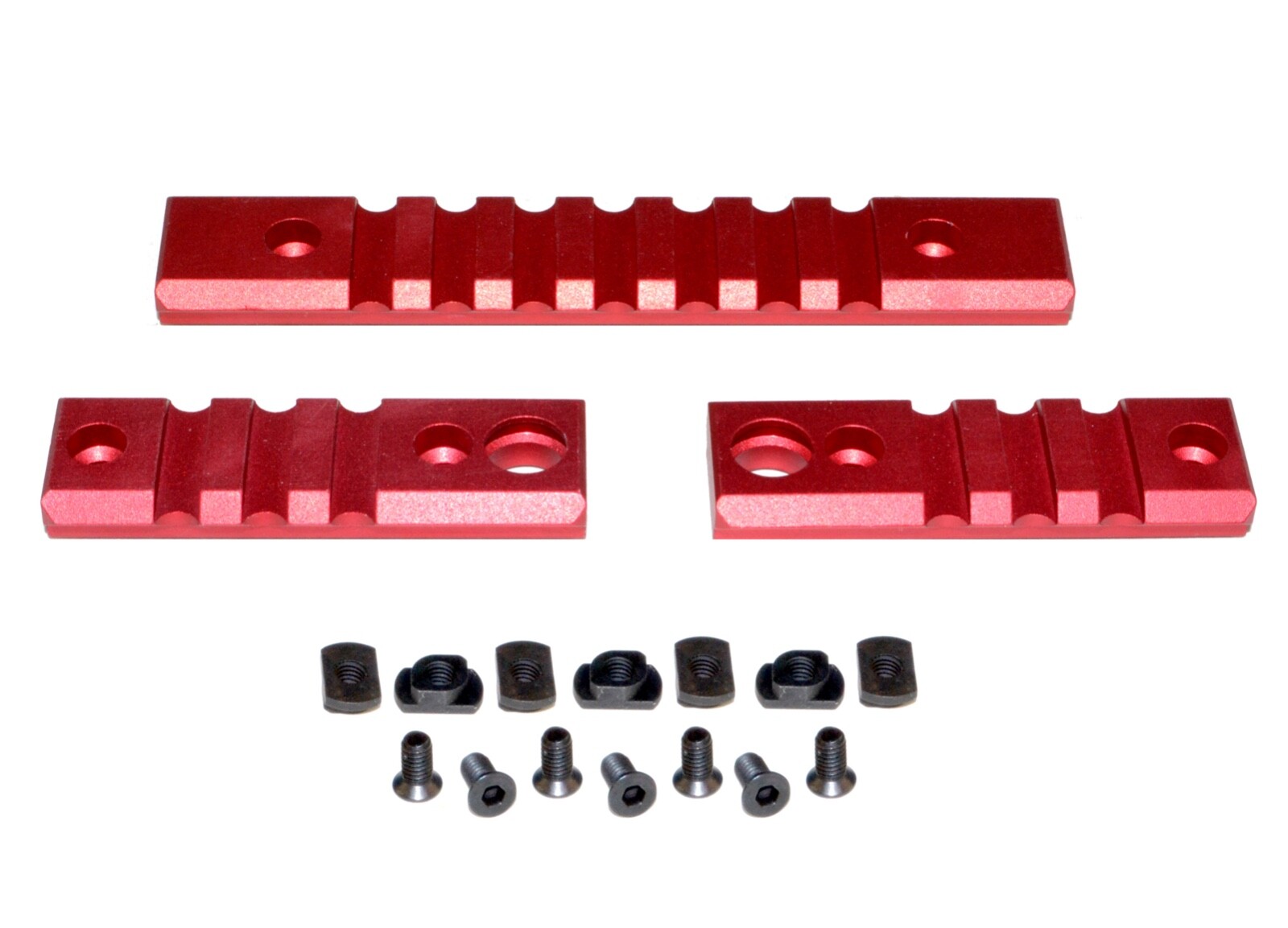 3 pcs M-lok Rail Section with sling swivel hole 1pcs 7 slots 2 pcs 3 slots Red