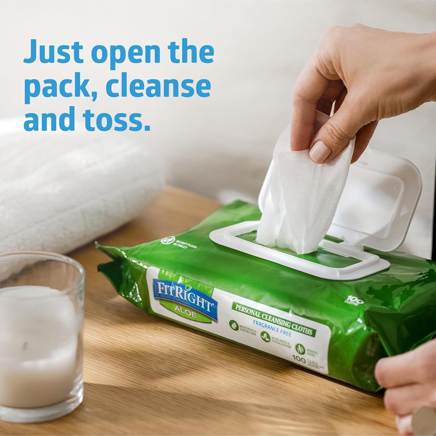 Medline FitRight Aloe Personal Cleansing Cloth Wipes,Scented, Pack of 48, 8 x 10