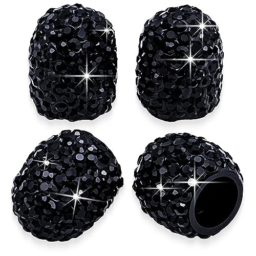 4PCS Bling Crystal Diamond Tire Stem Valve Caps, Dustproof Car 4 pcs Black