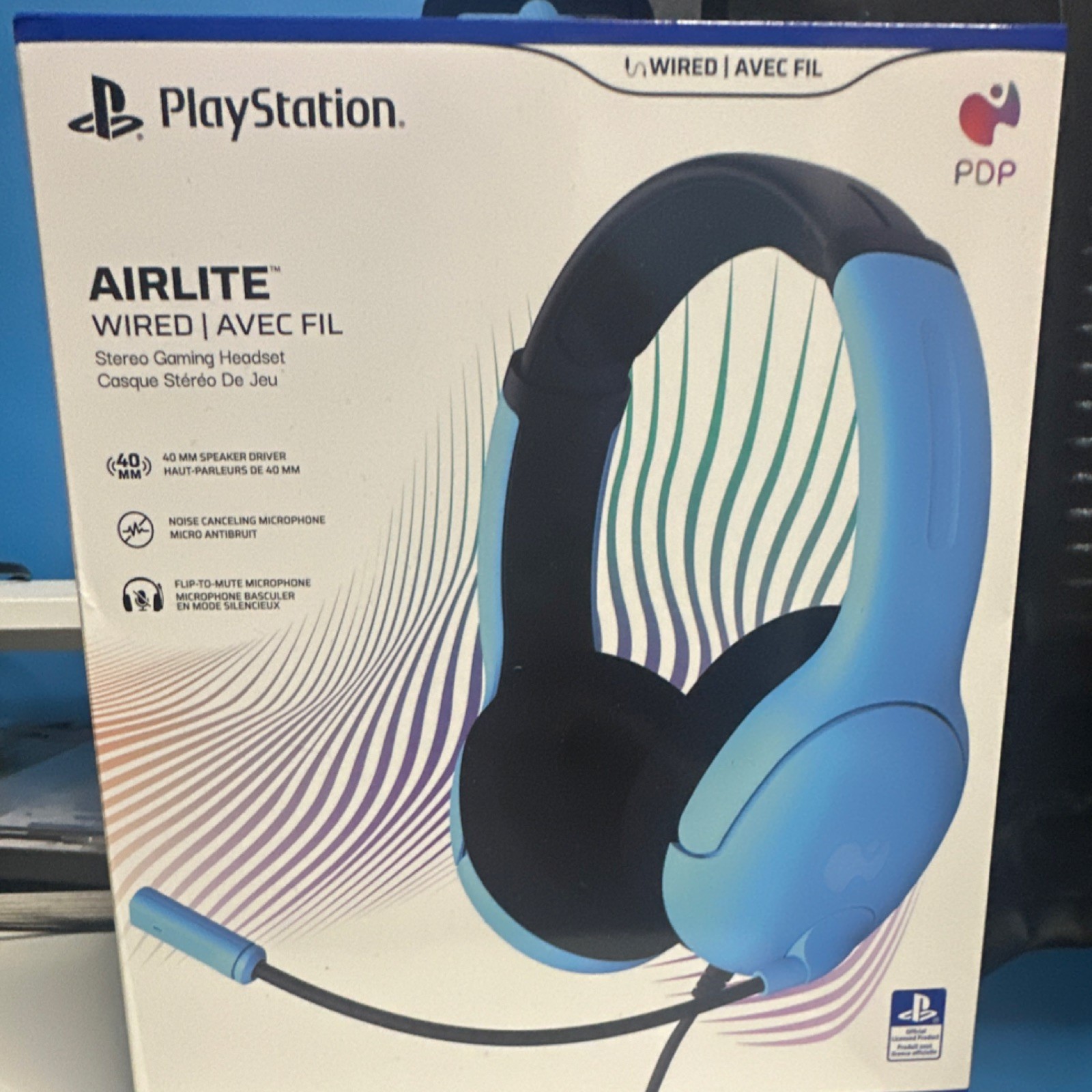 PlayStation AIRLITE Wired Stereo Gaming Headset Blue Noise Cancellation