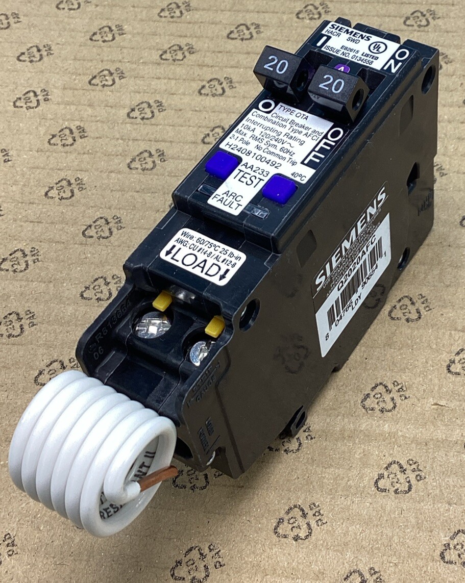 New Circuit Breaker Siemens Q2020AFC Q2020AFCP 20/20 Amp Two 1 Pole AFCI