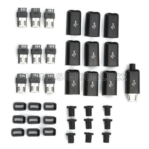 50PCS Micro USB Type B Male Plug Connector Kit with Plastic Cover DIY NEW