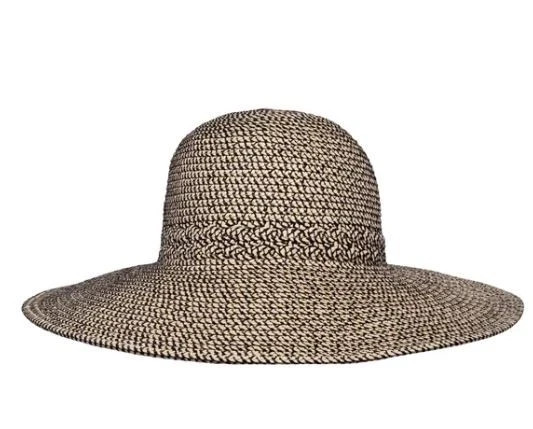 Sun Day UPF 50+ Sun Hat Black Beige Woven Straw Look Packable NWOT