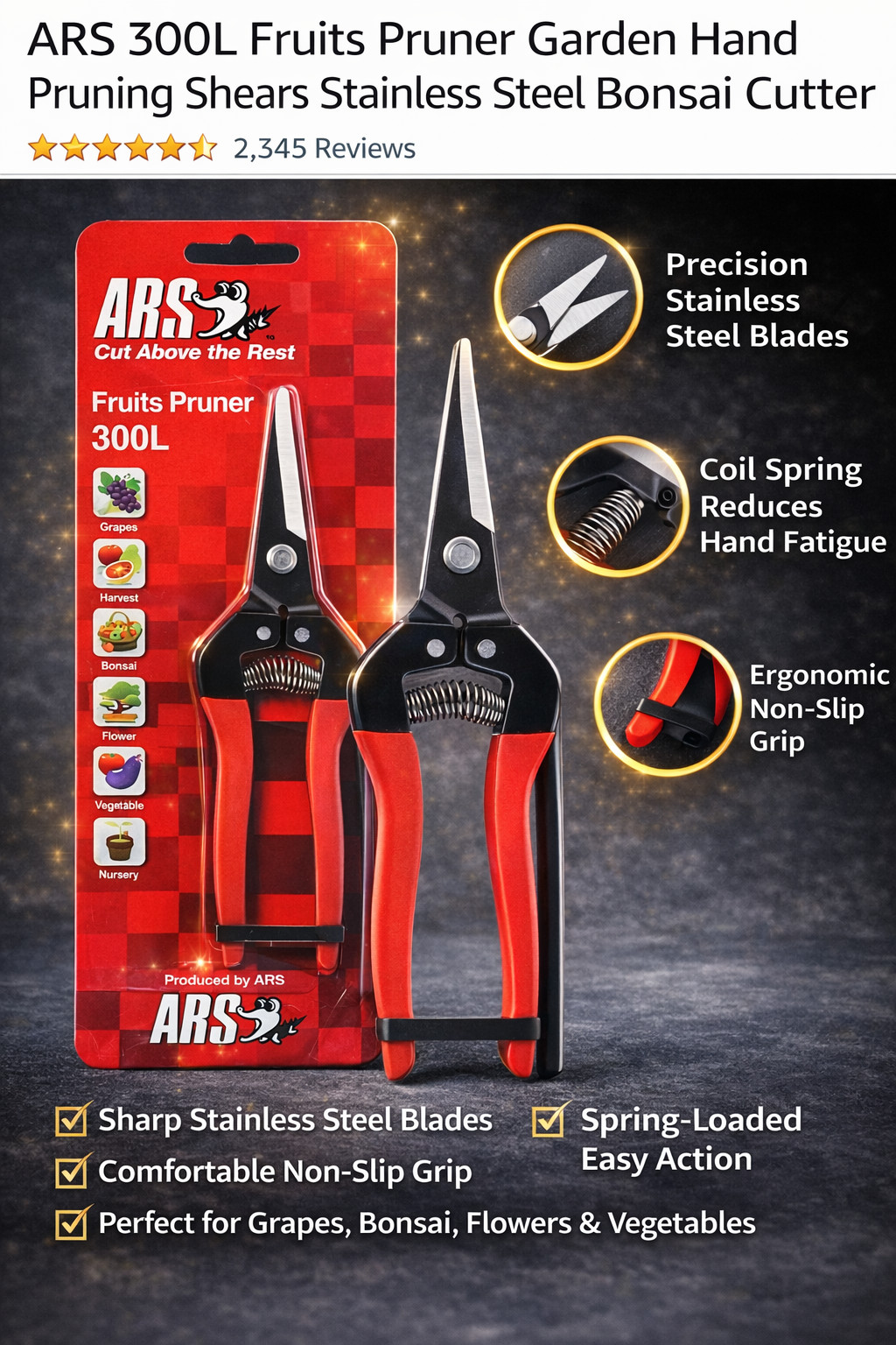 ARS 300L Fruits Pruner Garden Hand Pruning Shears Stainless Steel Bonsai Cutter