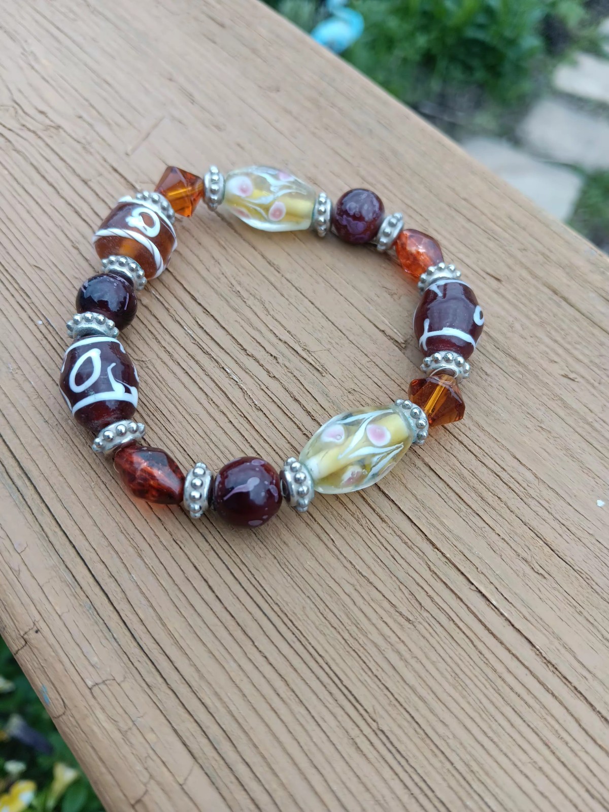 Stretchy Beaded Lampwork Bracelet Boho