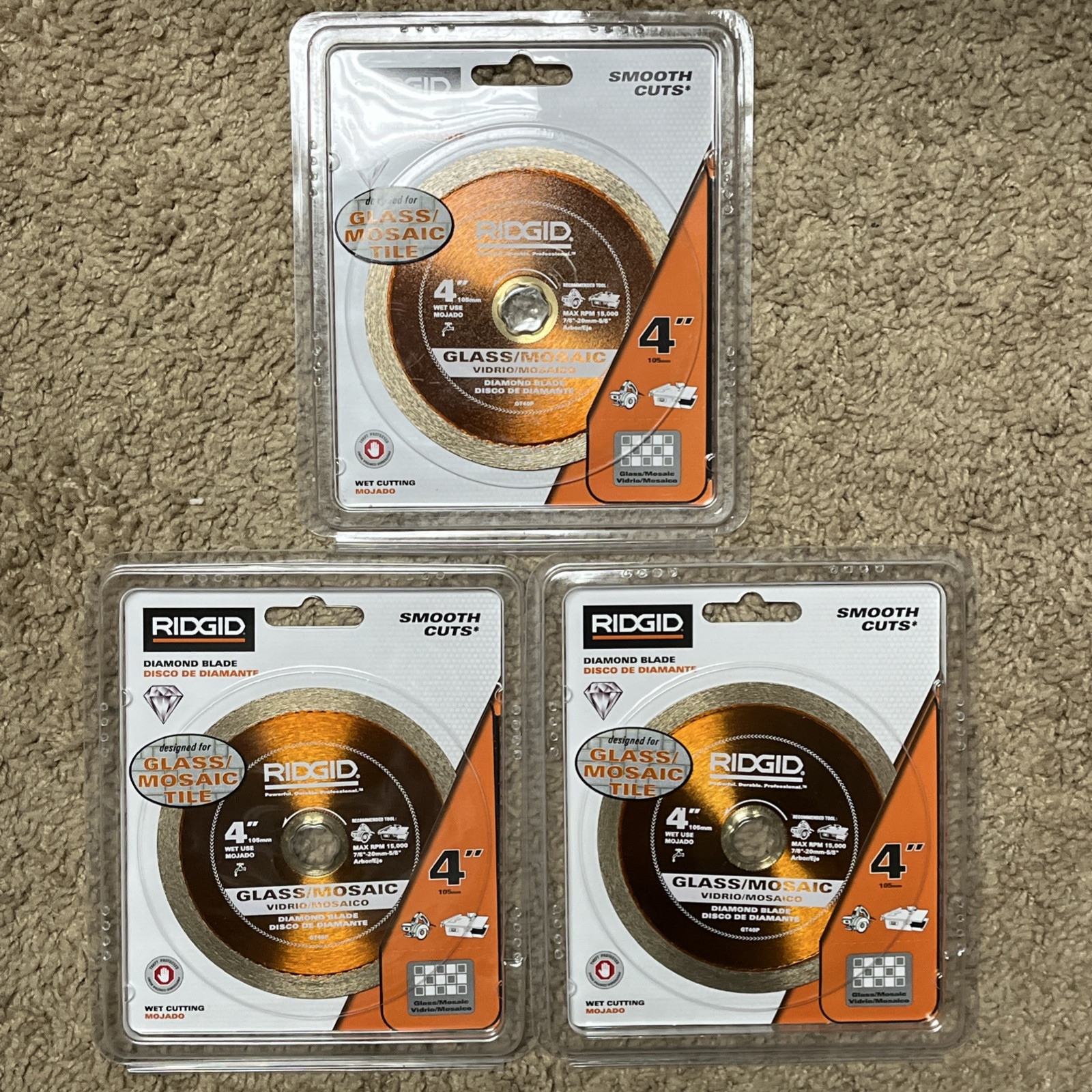 Lot 3 Ridgid 1000030439 4" Smooth Cuts Wet Cutting Diamond Blade Glass/Mosaic
