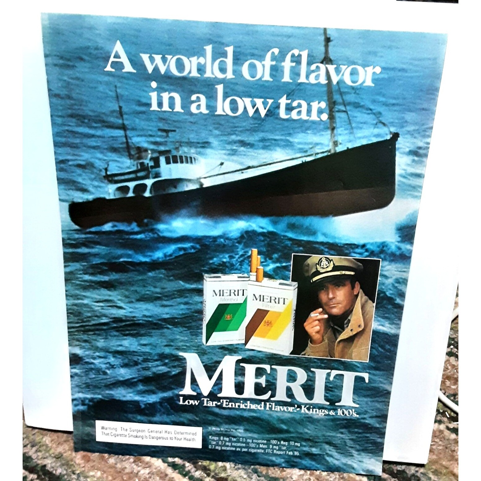 1985 Merit Cigarettes Seaman and Ship Original Print Ad