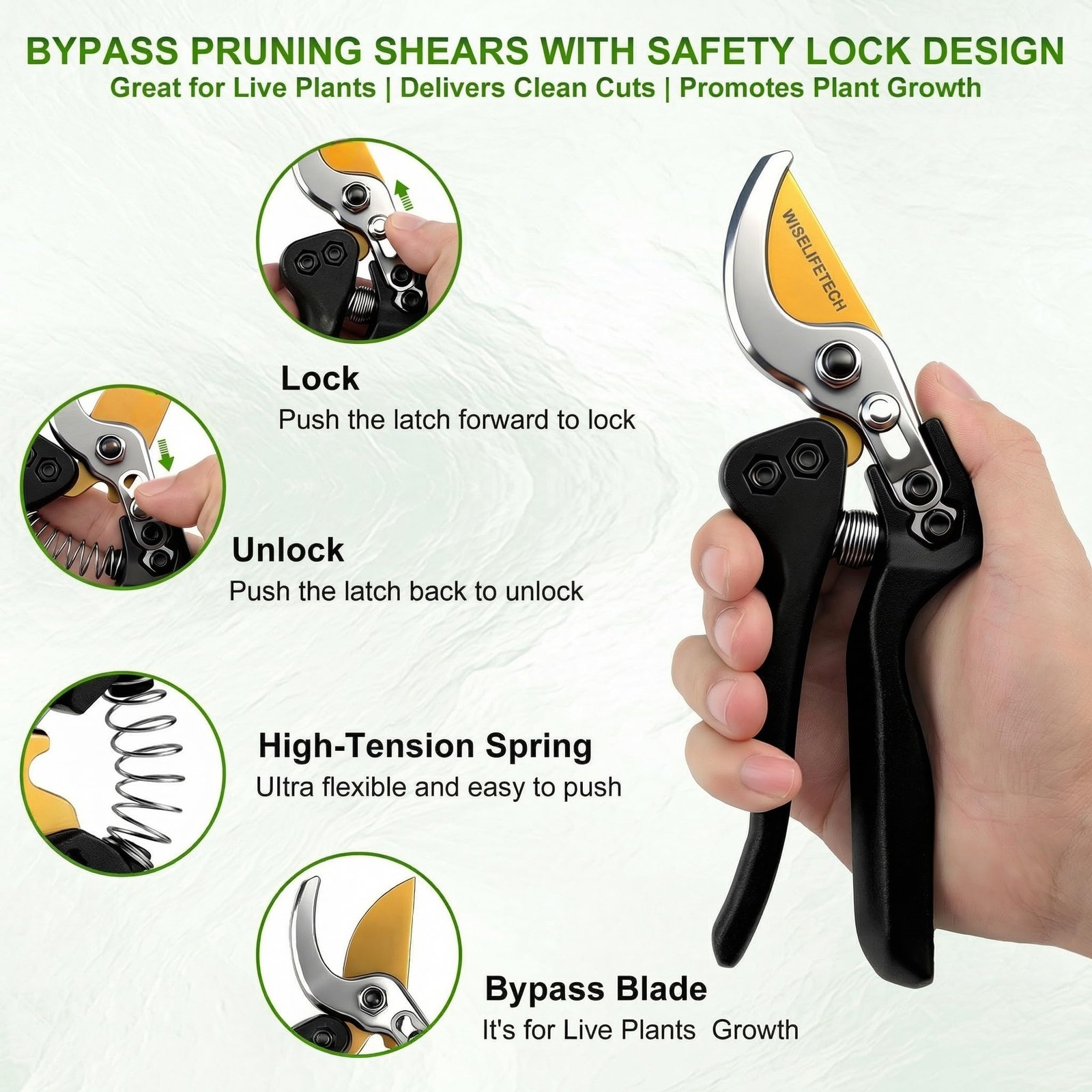 Wiselifetech Pruning Shears, Sharp Clean Cut SK5 Steel 8" Garden Black