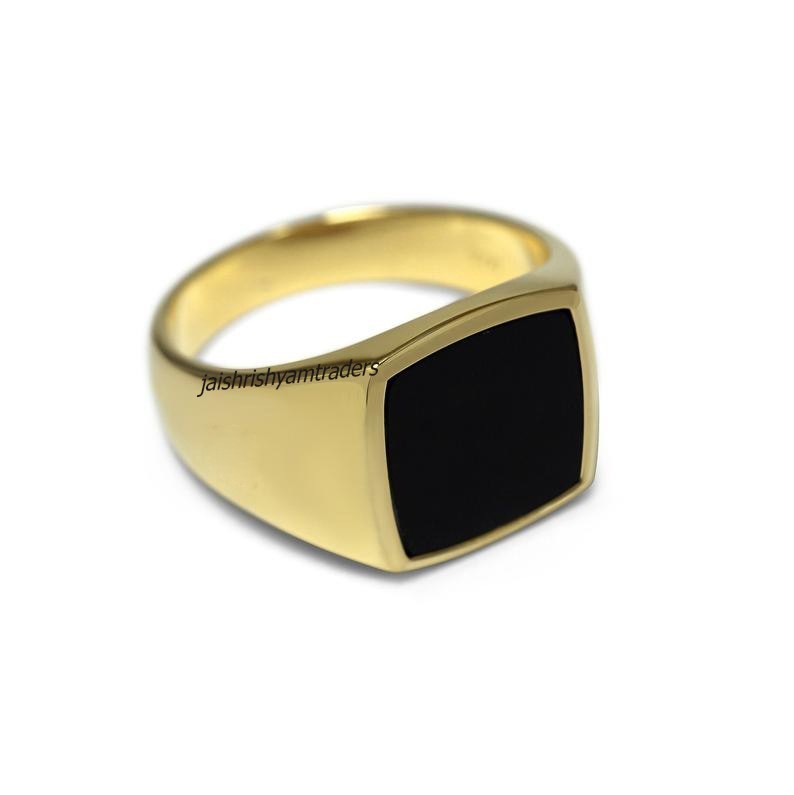 Men’s Black Onyx Ring 925 Sterling Silver Gold Vermeil Square Signet Handmade