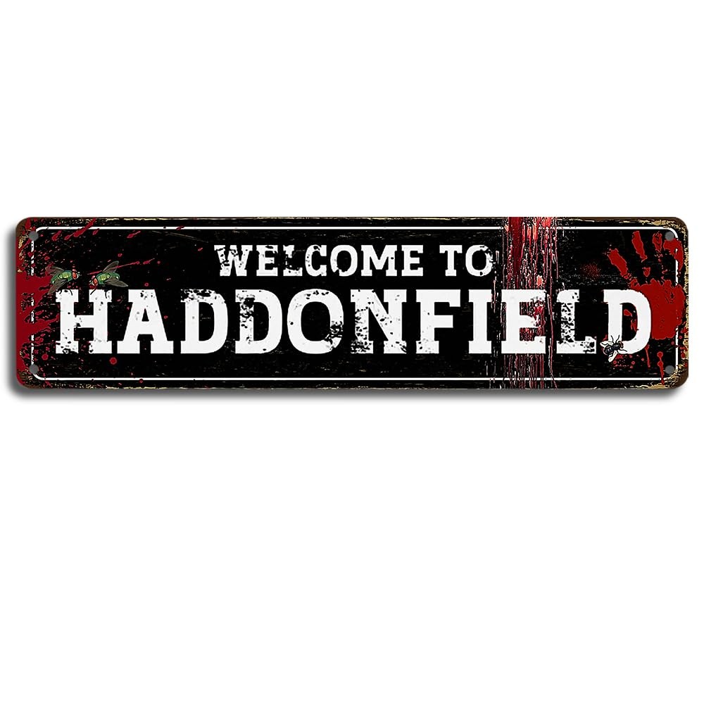 Retro Metal Tin Sign "Welcome to Haddonfield" 16x4 inches, Perfect for Home, Bar