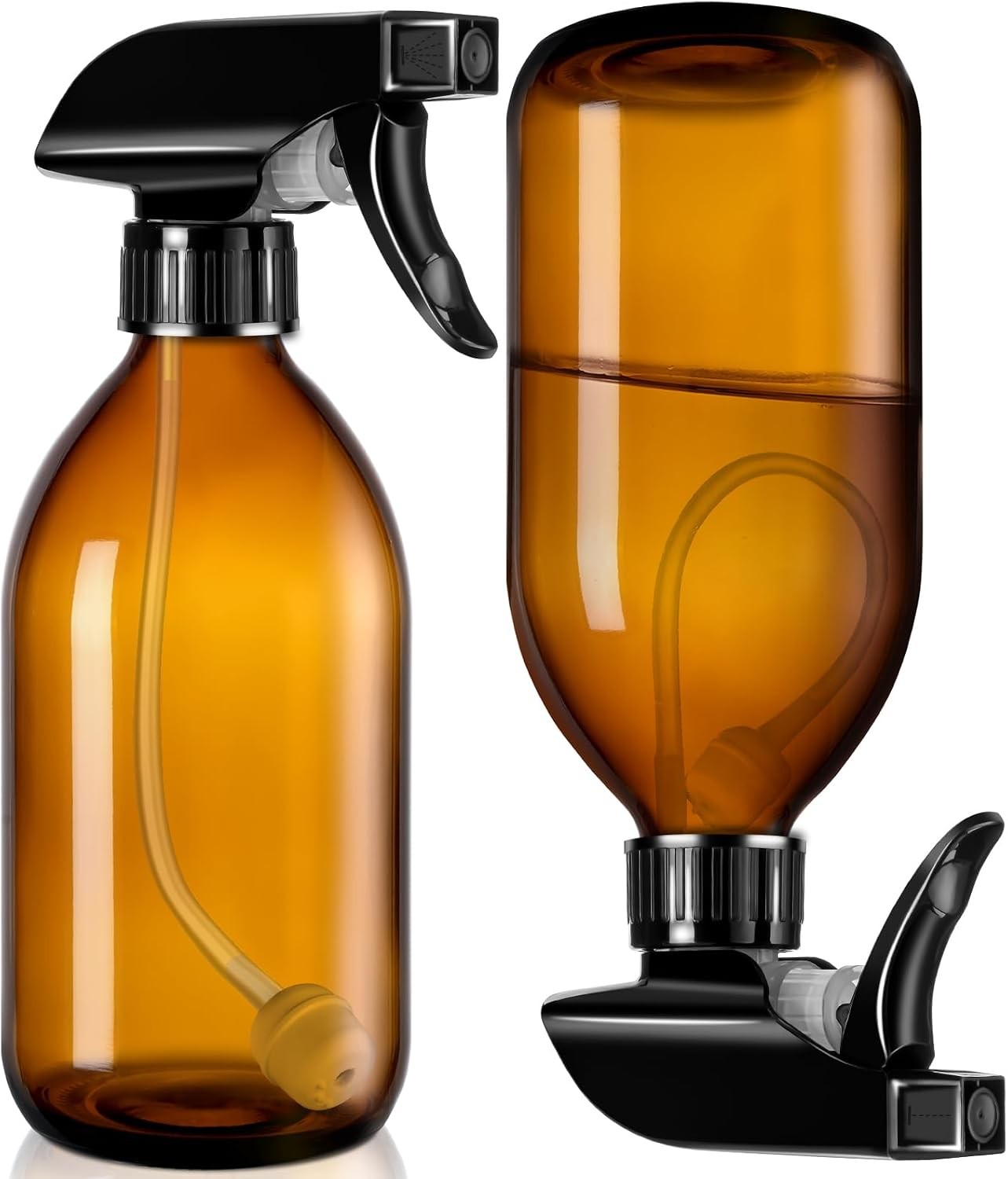 360° 16 OZ Amber Glass Spray Bottles 2 Pack | 360° All-Angle Spray, Leakproof,