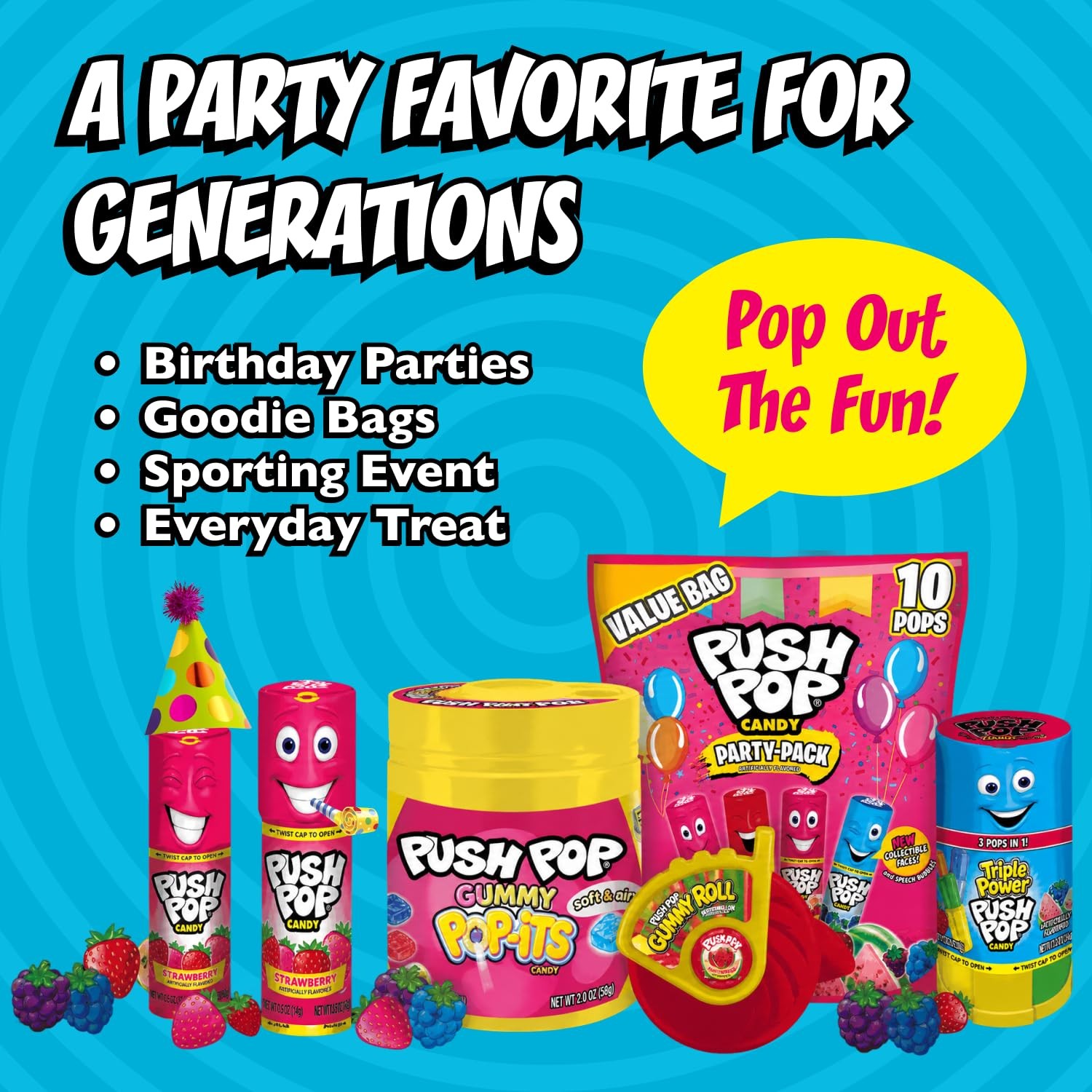Push Pop Lollipops Hard Candy Variety Pack Lollipops Individually Wrapped 10ct