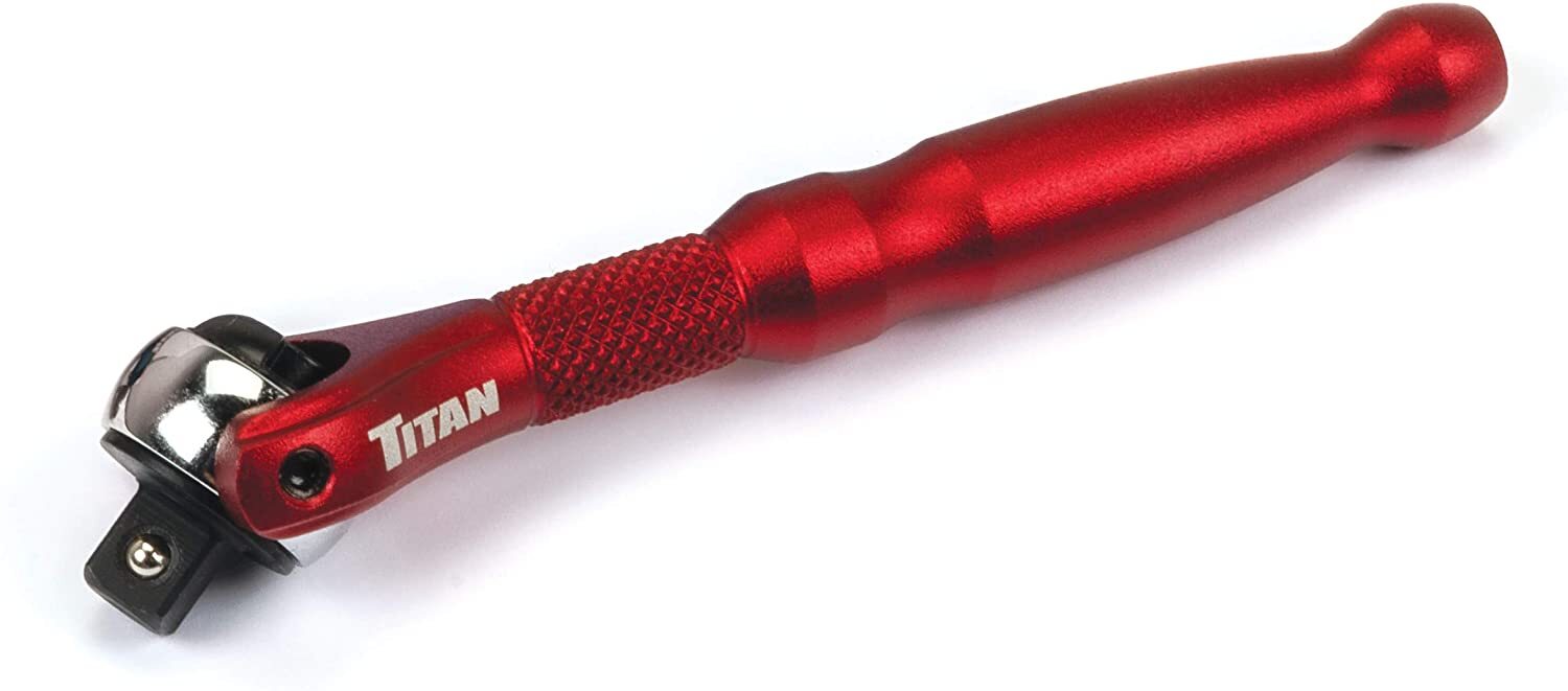 Titan Tools 11320 1/4 in. Aluminum Swivel Head Micro Ratchet, Red