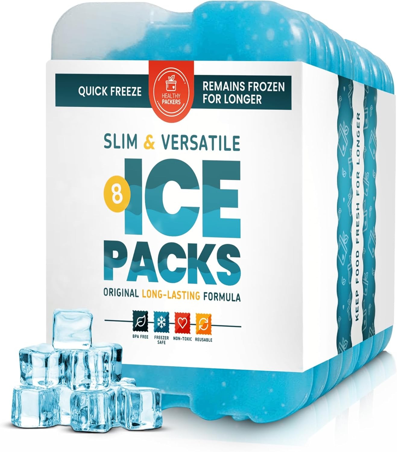 Healthy Packers® Ice Pack for Lunch Box or Coolers - Freezer Packs (Set of 8)