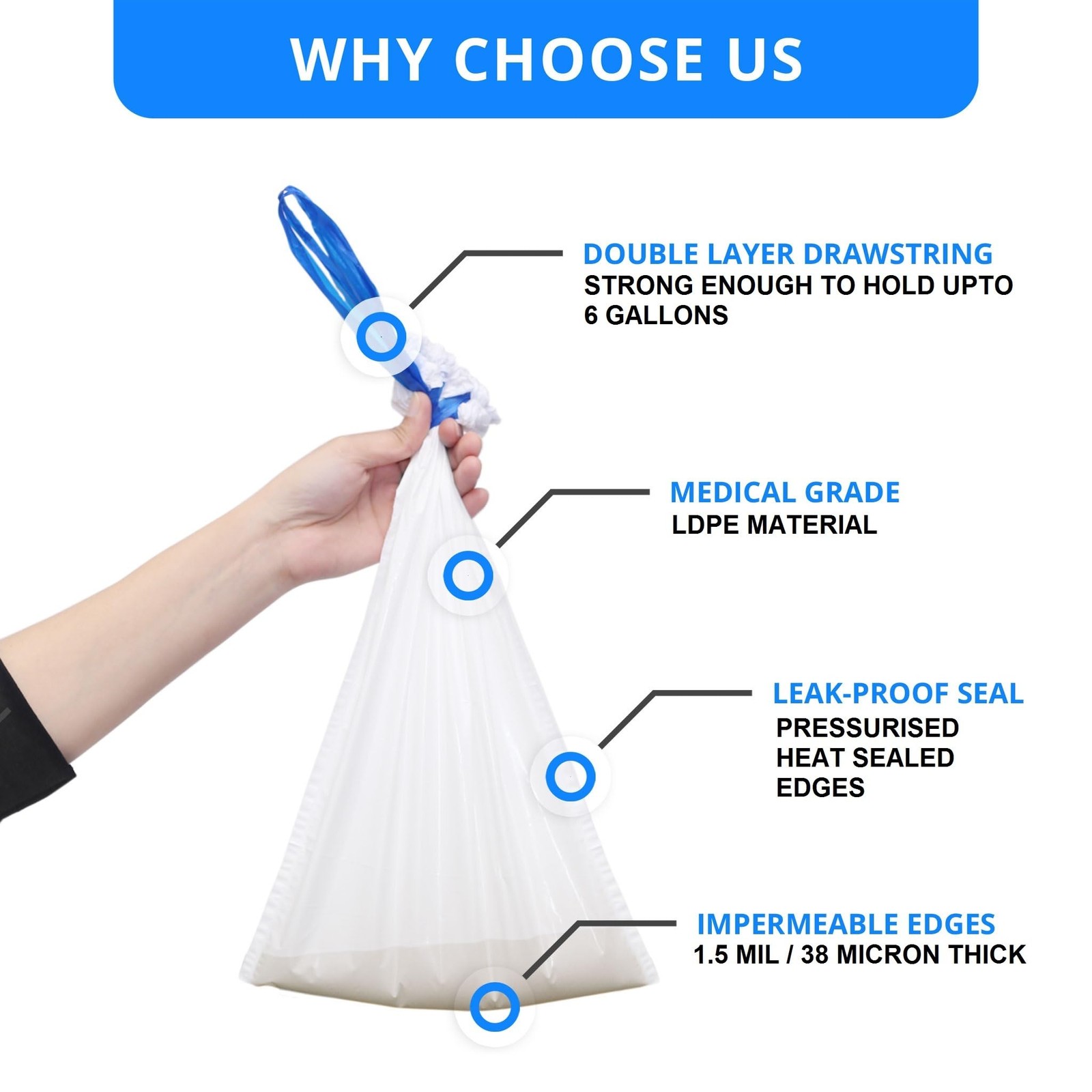 100 Bedside Commode Liners Bags for 1 Count (Pack of 100), White