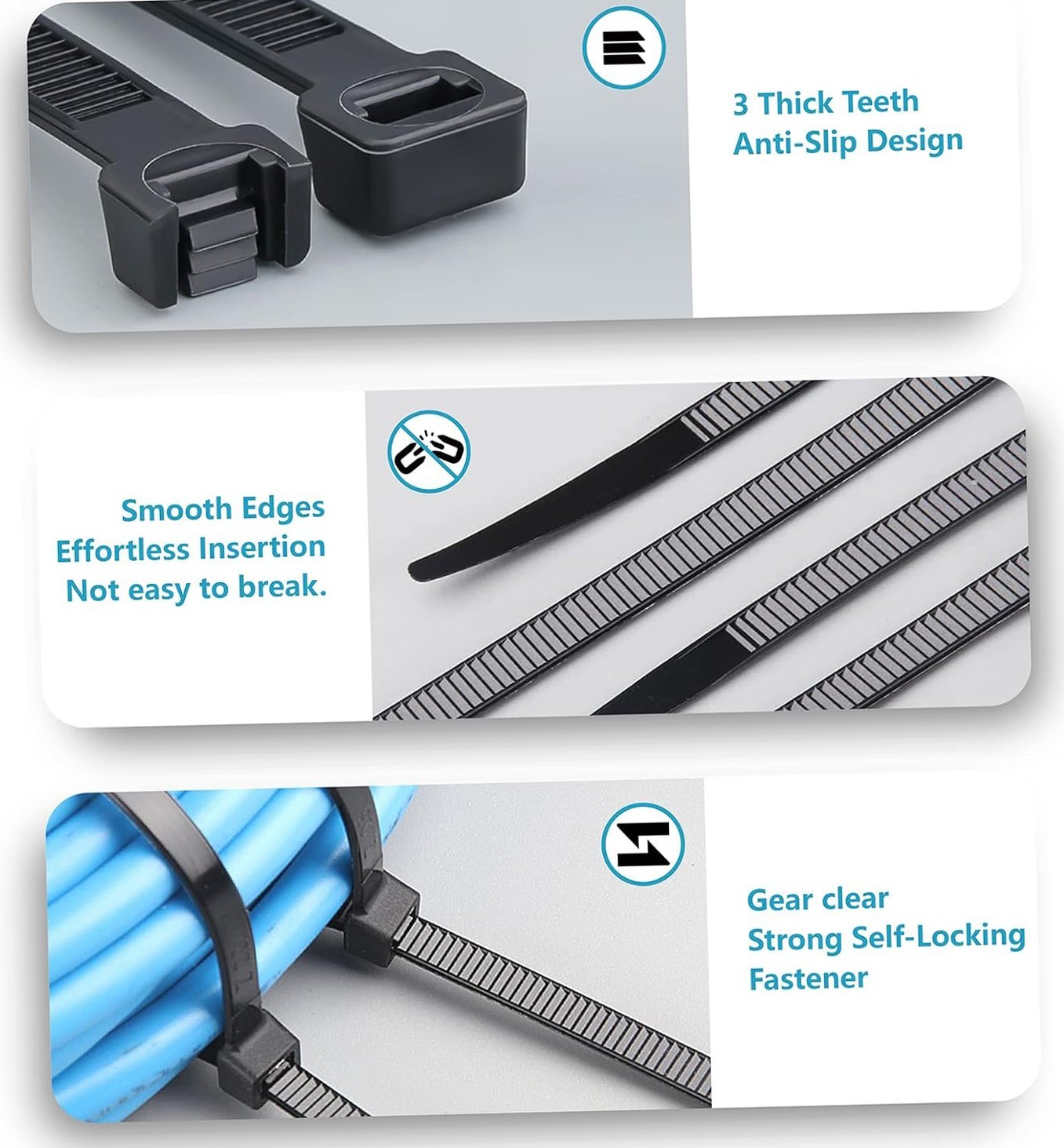 Zip Ties Assorted Sizes(4”+6”+8”+12”), 400 Pack, Black Cable Ties, UV Resistant