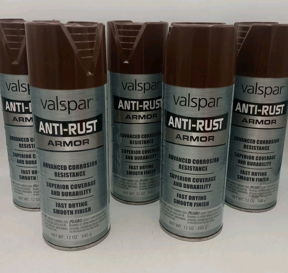 5 Cans Valspar Anti-Rust Armor 21933 12 OZ Brown Spray Paint NOS DISCONTINUED
