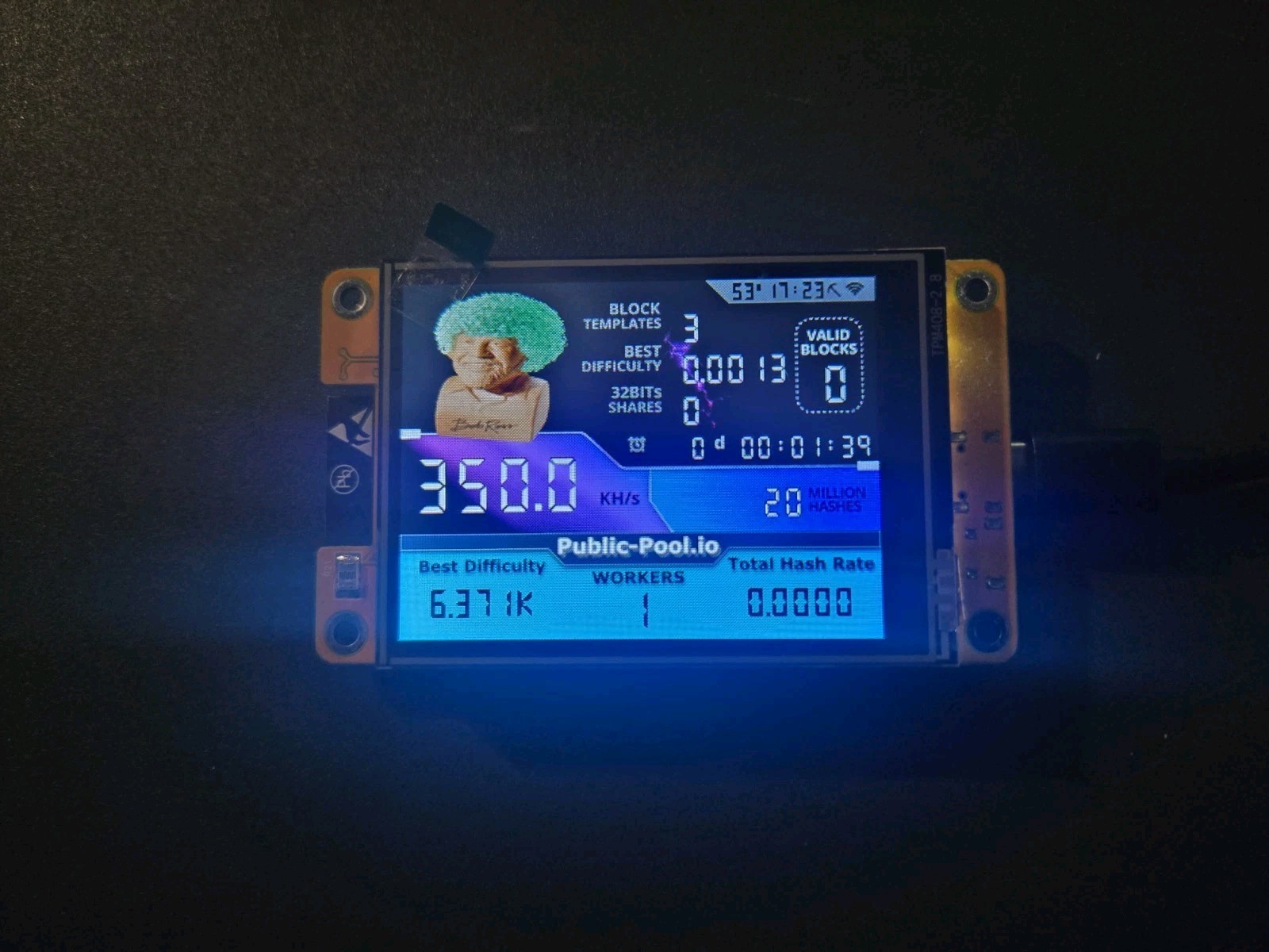 Nerdminer V2 350KH/s ☆Bob Ross Chia Pet Edition☆ Bitcoin Solo Nerd Miner + Case