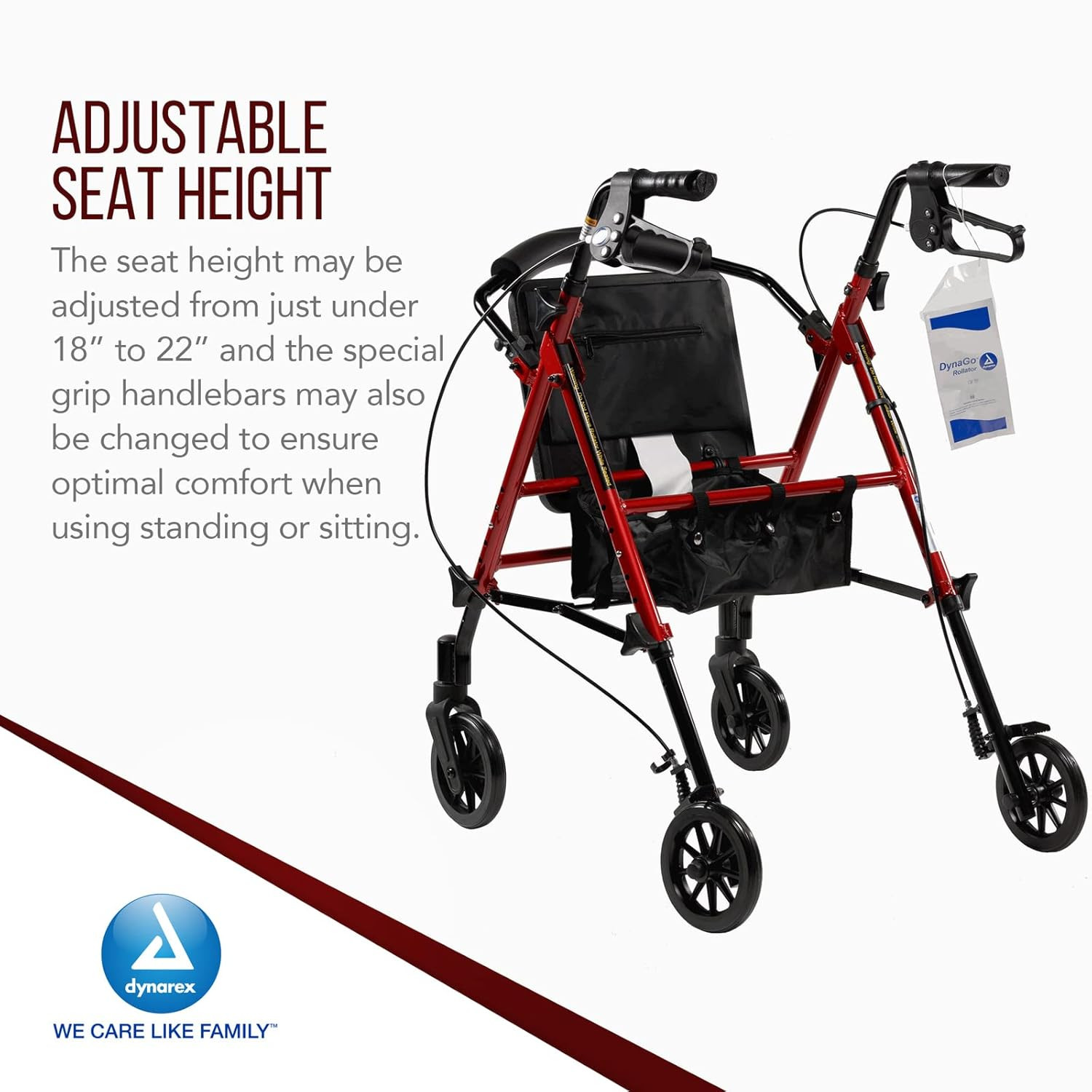 Dynago Flex Foldable Aluminum Rollator with Adjustable Seat Height and Detachabl