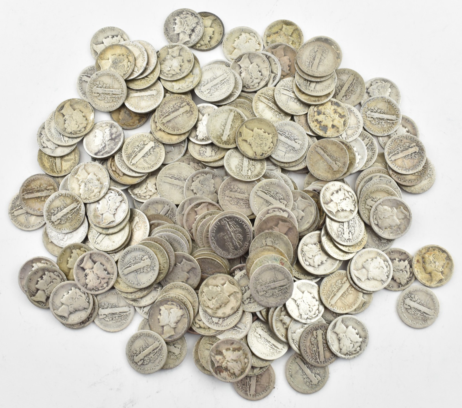 1924-S Mercury 90% Silver Dime Roll Lot of 50 PCS $5 Face