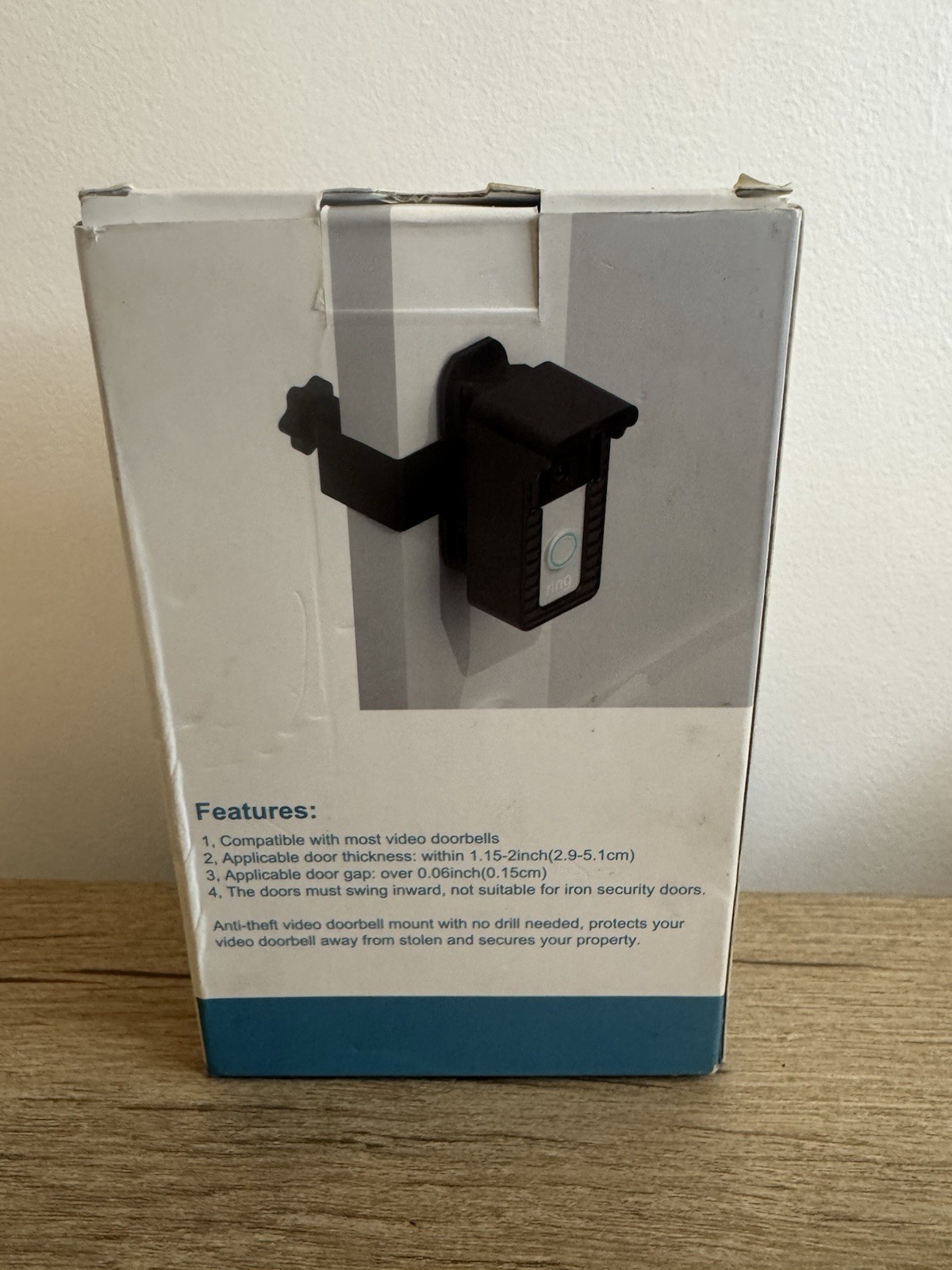 Anti-Theft No Drill Adjustable Angle Doorbell Mount for Ring, Black