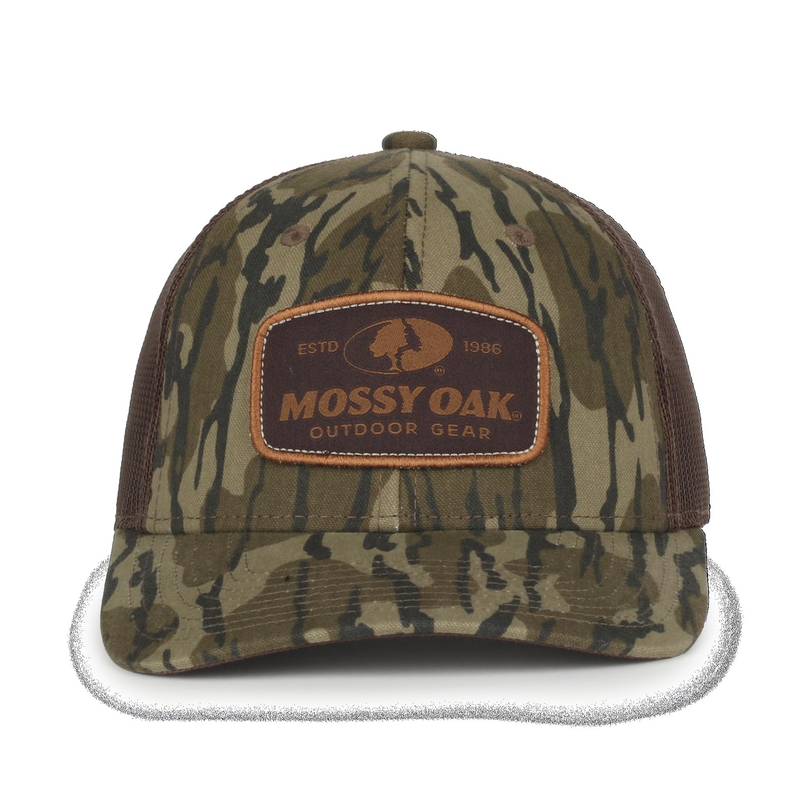 Mossy Oak Camo Trucker Hat Adjustable Snapback, One Size, Bottomland Brown
