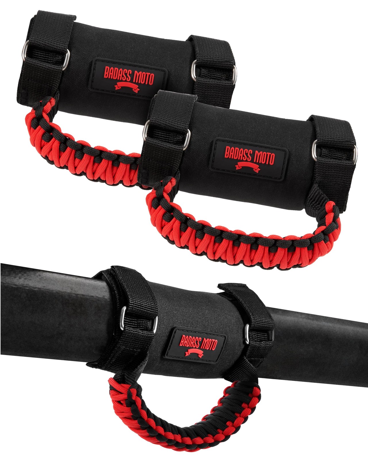 Badass Moto Grab Handle - Pack of 2 UTV Roll Bar 2 pack, Red 2-PK