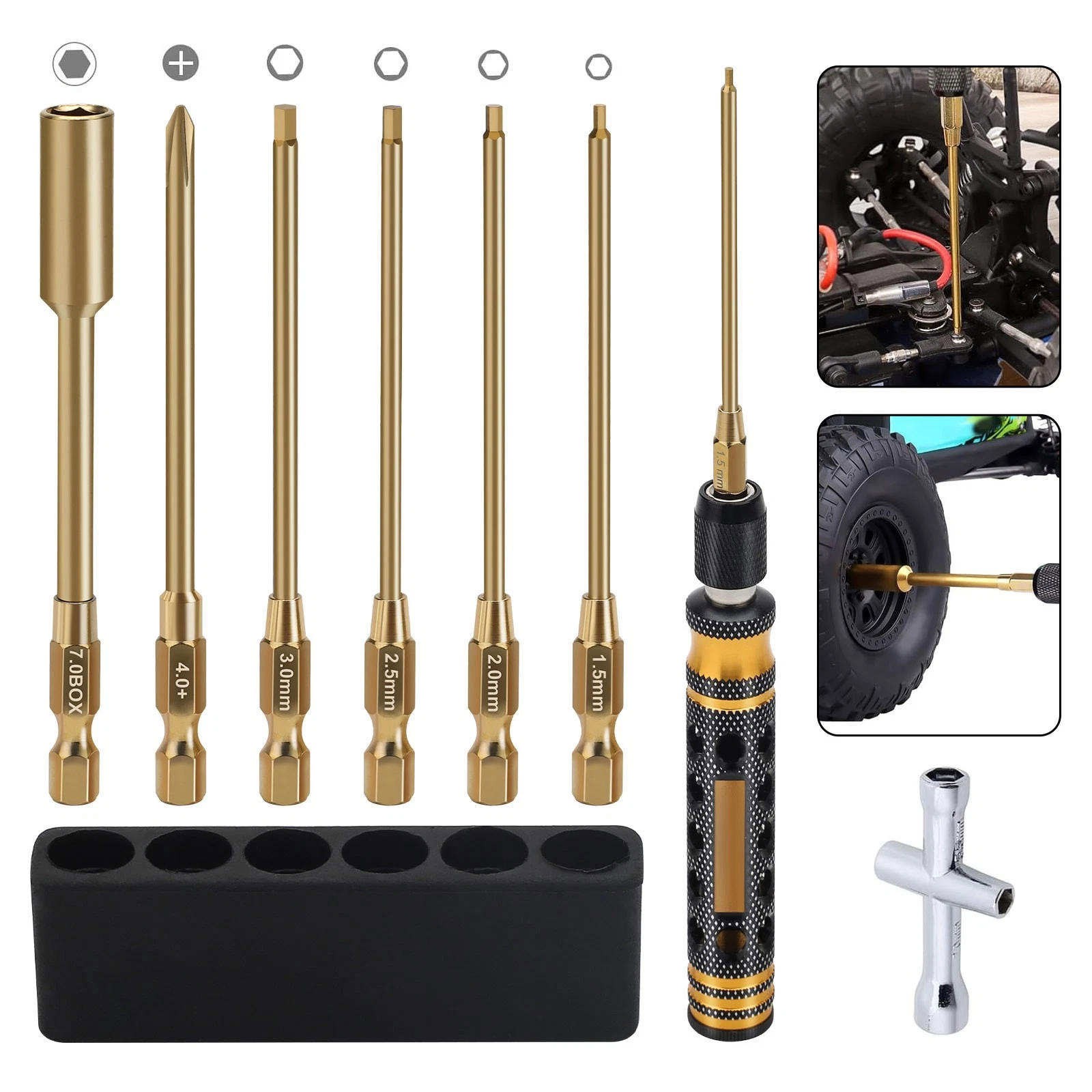 RC Assembly Tool Kit with Hex Bits Nut Screwdriver Cross Driver and Bit Holder