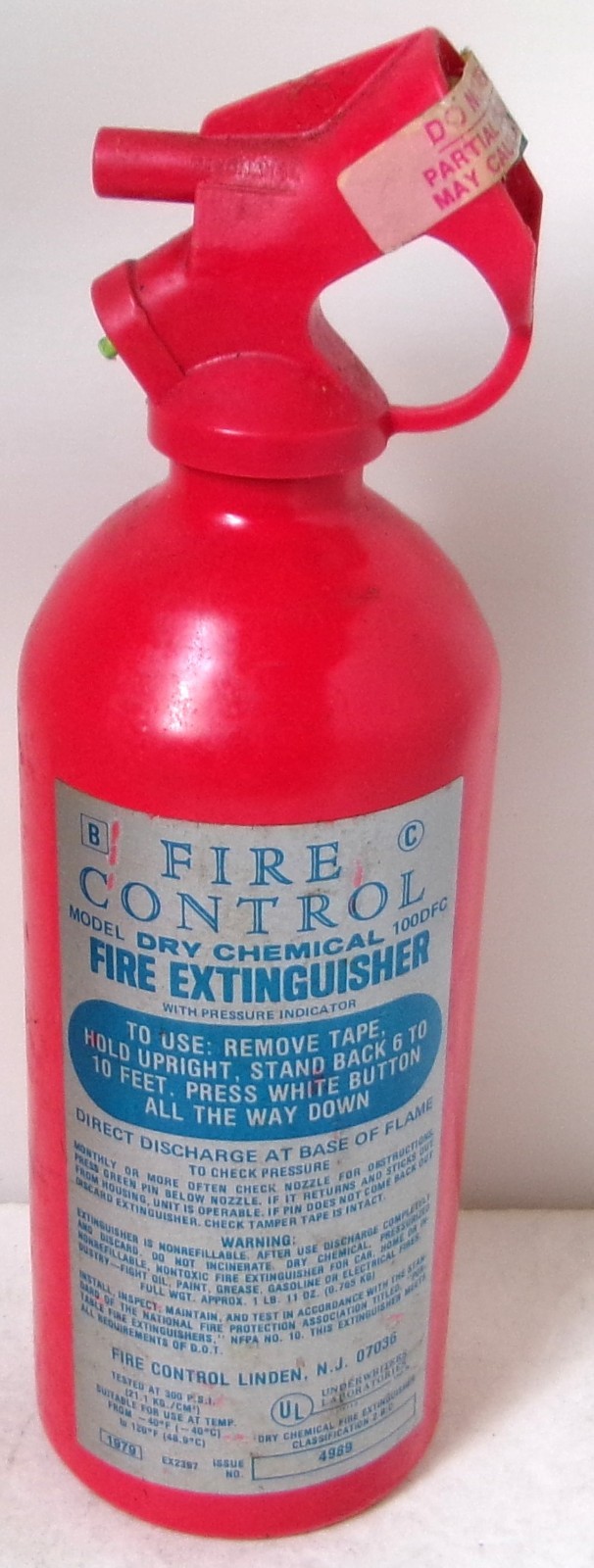 Vintage 1979 Fire Control Extinguisher Red Canister Garage Decor Prop Unused