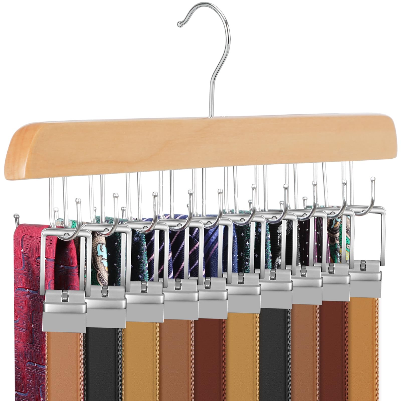 TOPIA HANGER 20 Hooks Belt Tie Hanger Space Saving for 1 Pack, Natural