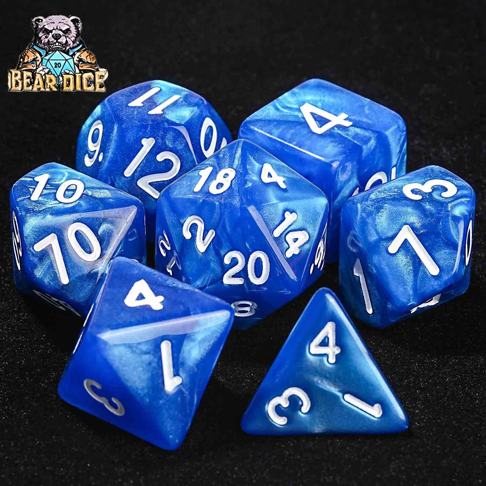 Poly DND Dice Set Polyhedral Plastic Die 7PCS Blue Dungeons and Dragons D&D RPG