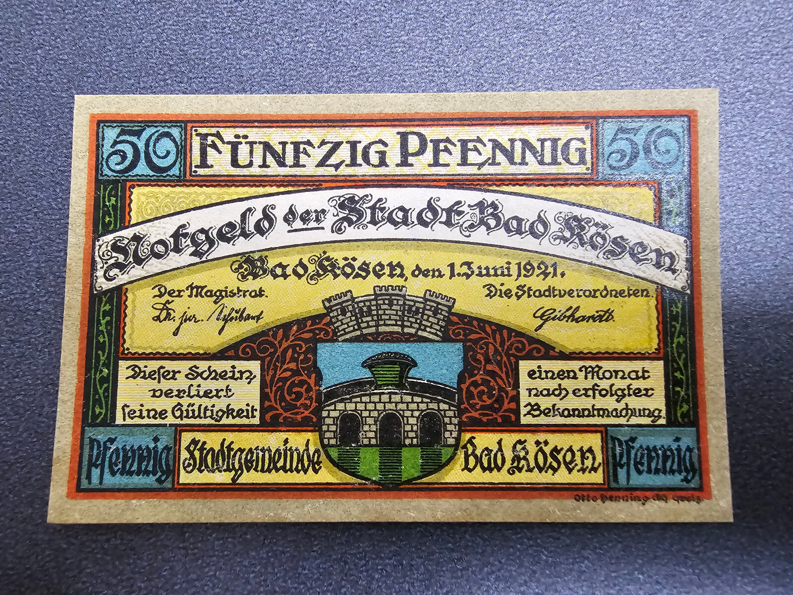 BAD KOSEN NOTGELD 50 PFENNIG 1921 EMERGENCY MONEY GERMANY BANKNOTE (33213)