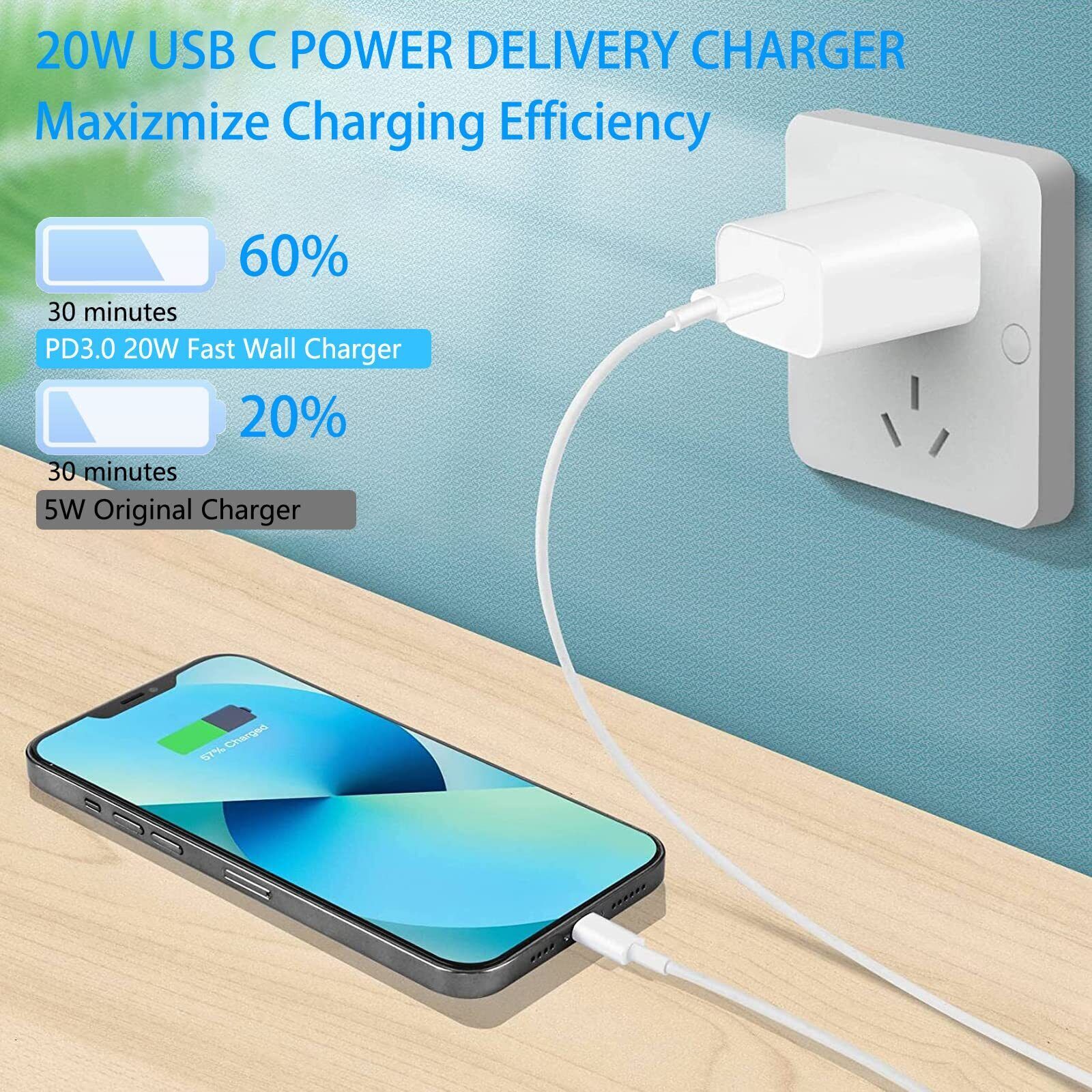 ⚡ 20W USB-C Fast Charger PD Adapter Cable For iPhone 14/13/12/11 XR X Pro iPad