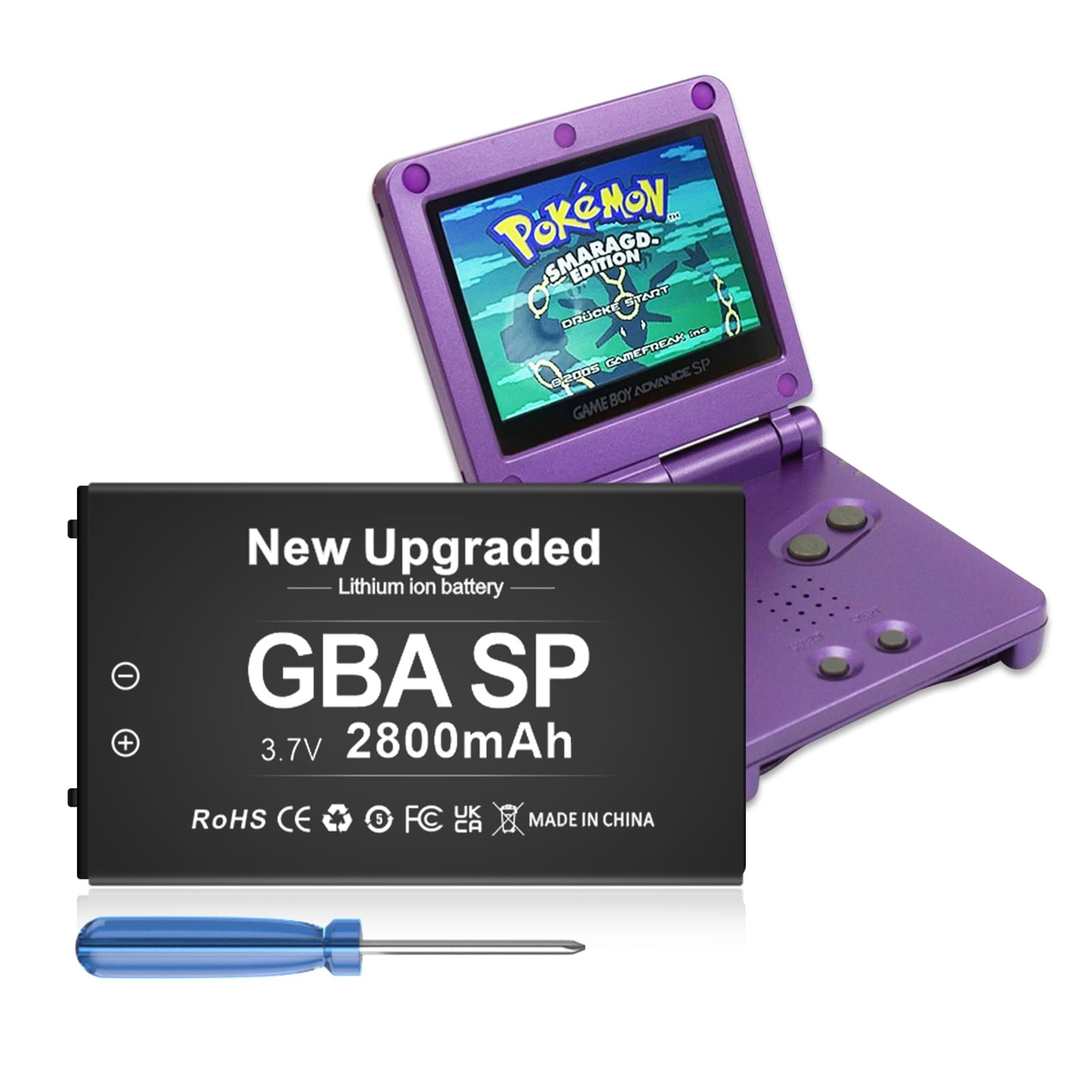 SHENMZ Upgraded 2800mAh GBA SP Replacement Battery with Screwdriver
