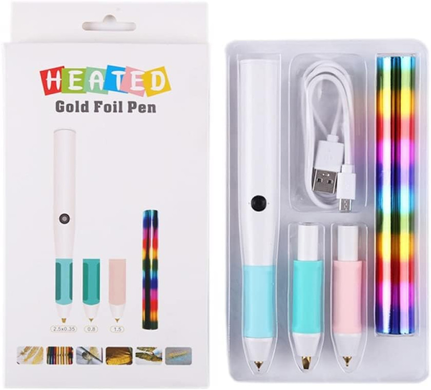 3 Size Tips Heat Foil Pens & 1Pcs Heat Activated Foil Roll Sets for Card Making